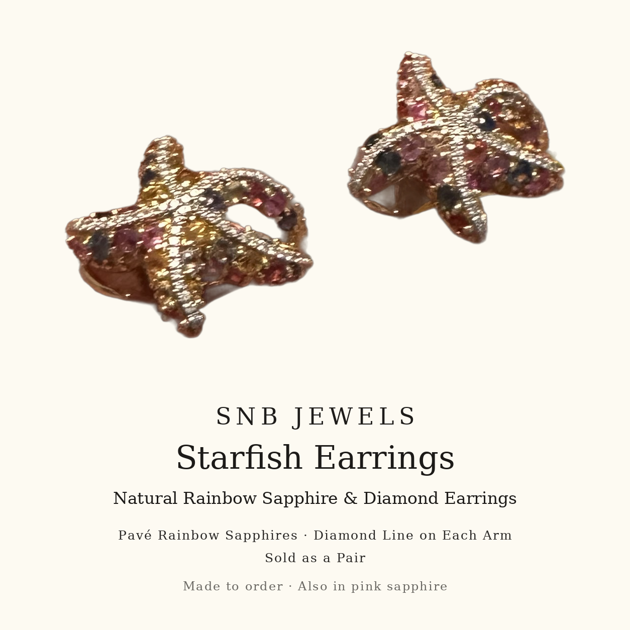 Starfish Earrings, Rainbow Sapphire