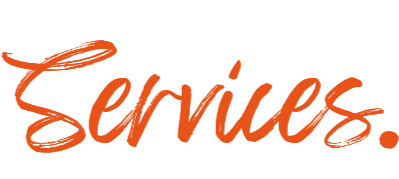 The word 'Services' written in orange cursive font.