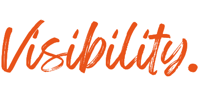 The word 'Visibility' written in orange, stylized script font