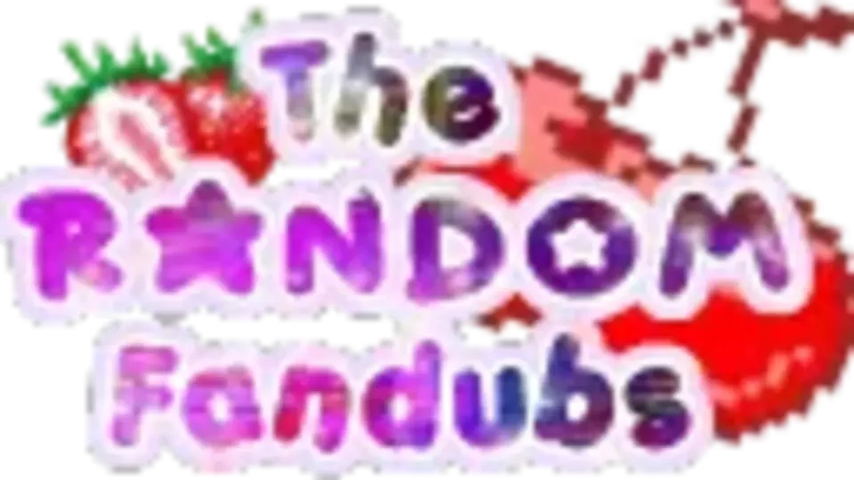 Colorful glittery text reading "The Rainbow Fandubs" with decorative elements like a green tinsel, a red heart, and a pink ribbon.