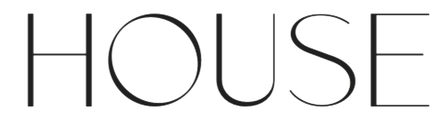 The word 'HOUSE' in black 3D block letters on a plain background.