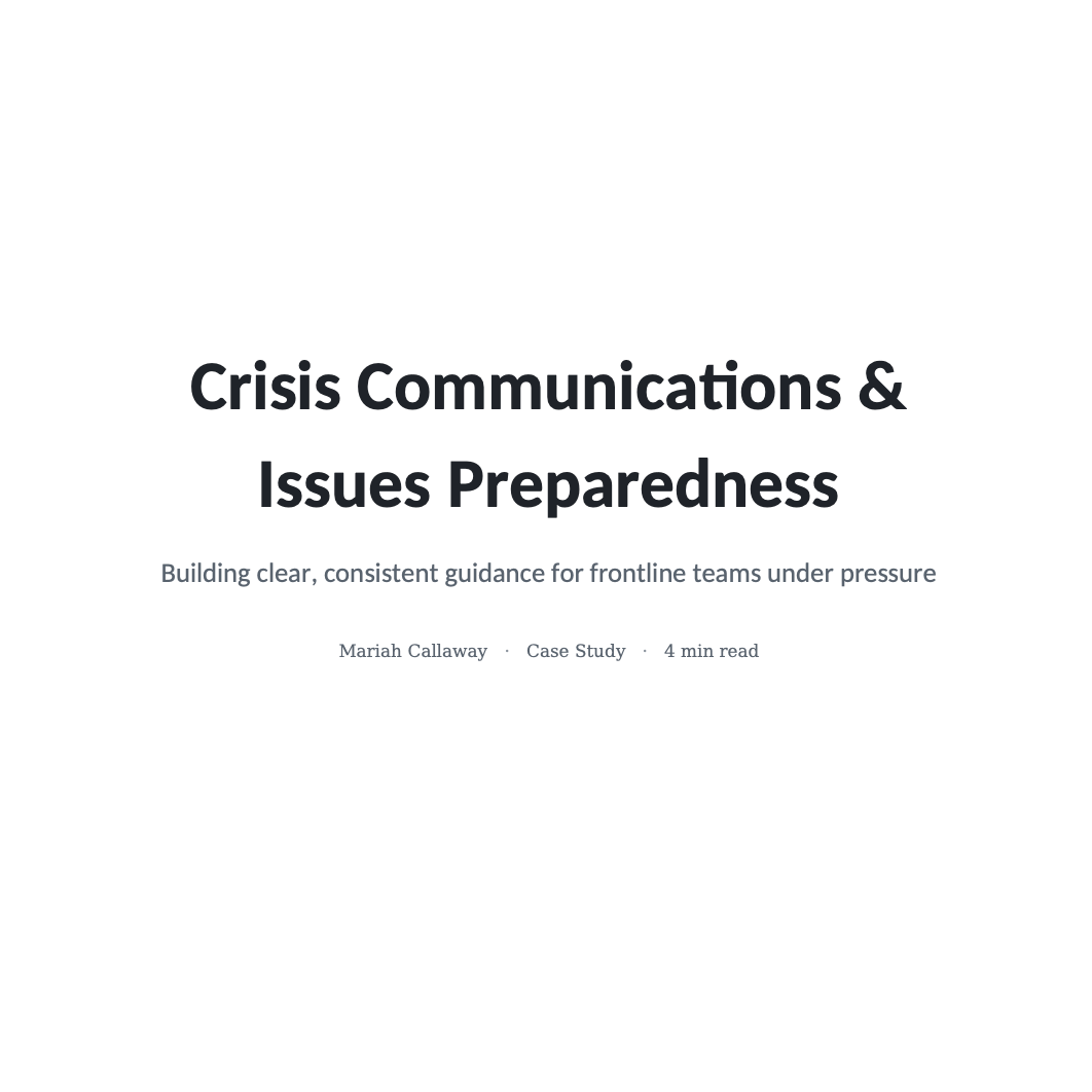 Crisis Communications & Issues Preparedness