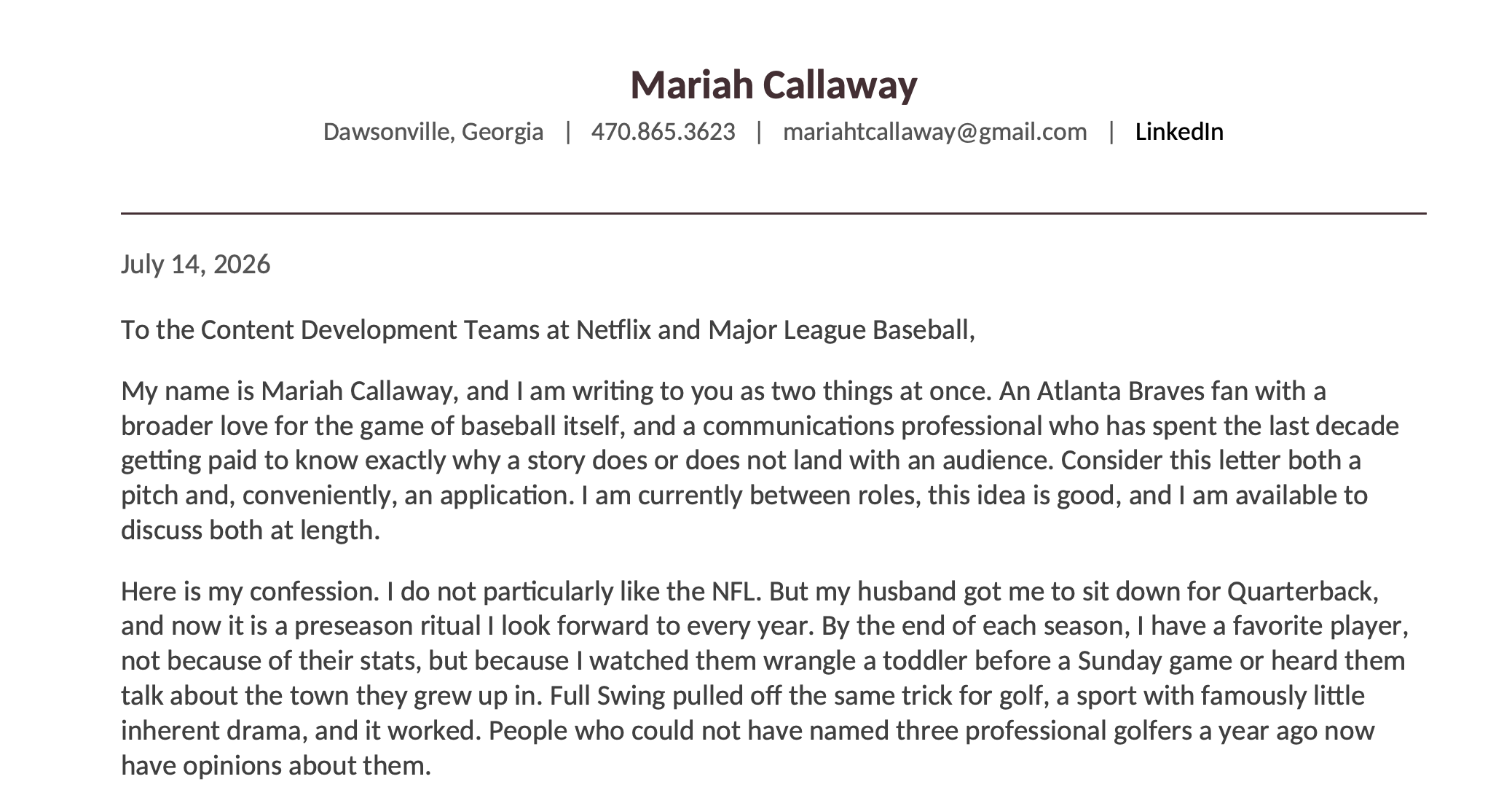Persuasive Writing Sample: The Pitch Letter