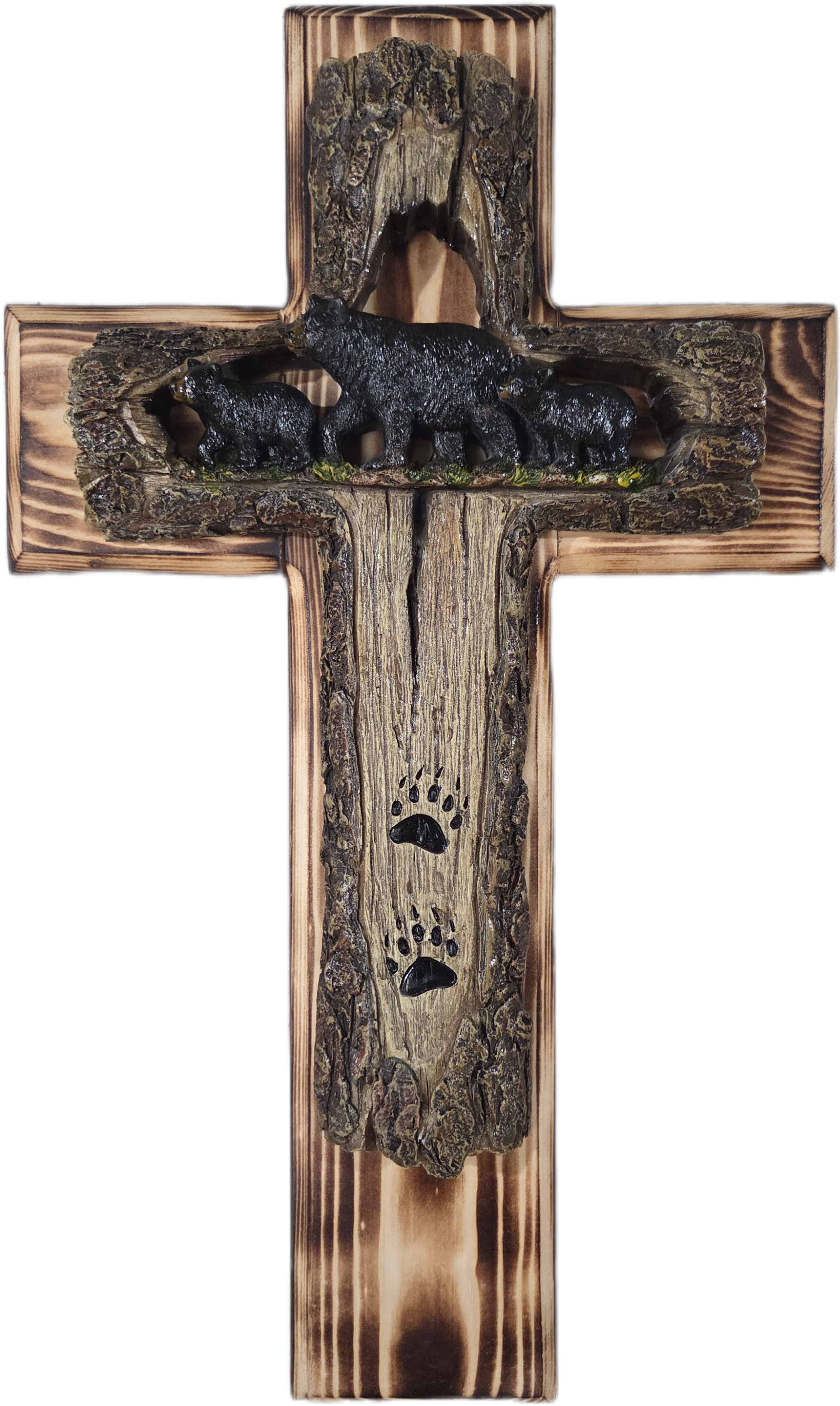 Rustic Pine Bear Family Wall Cross 18