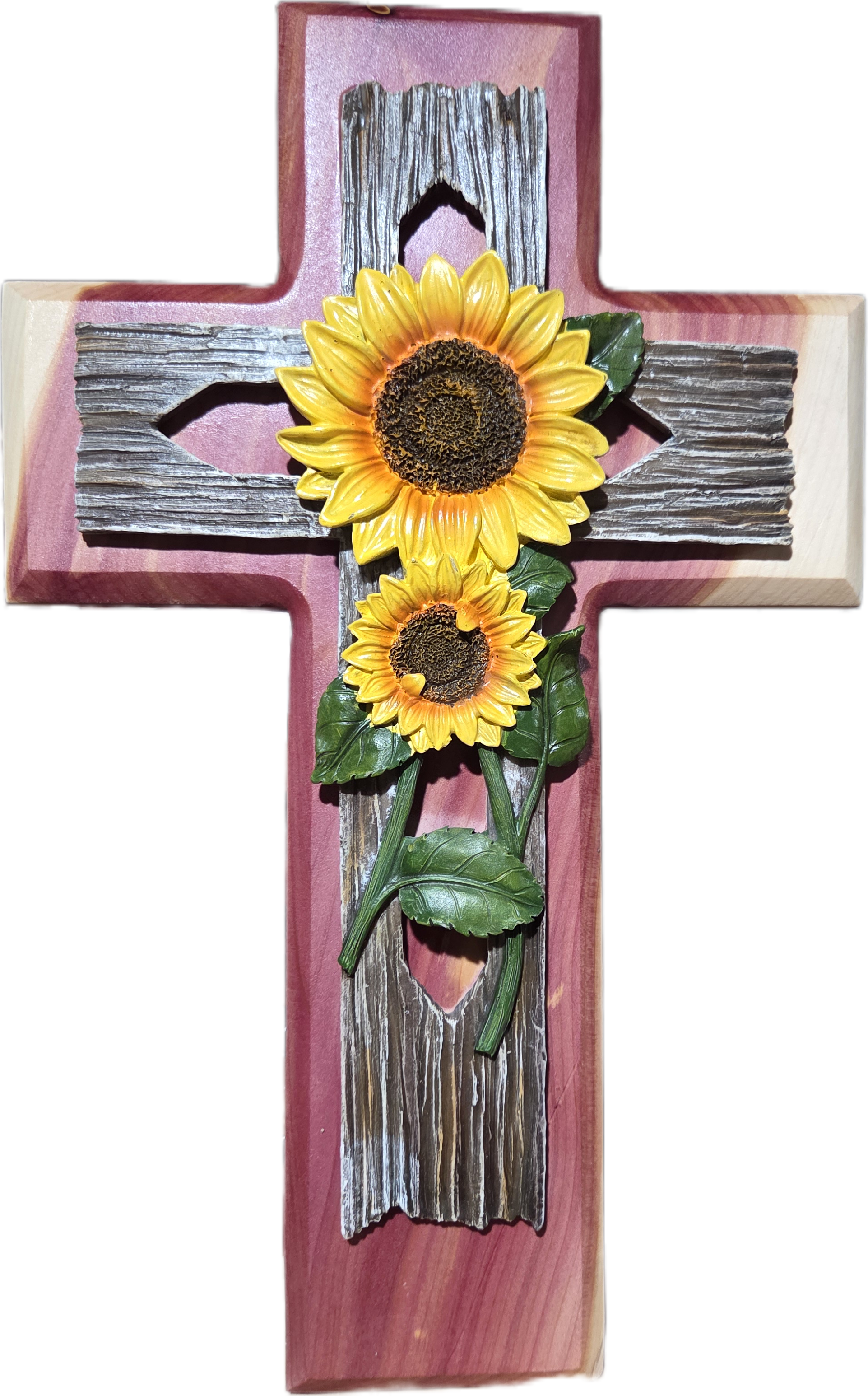 Sunflower Elegance Cedar Wall Cross 15