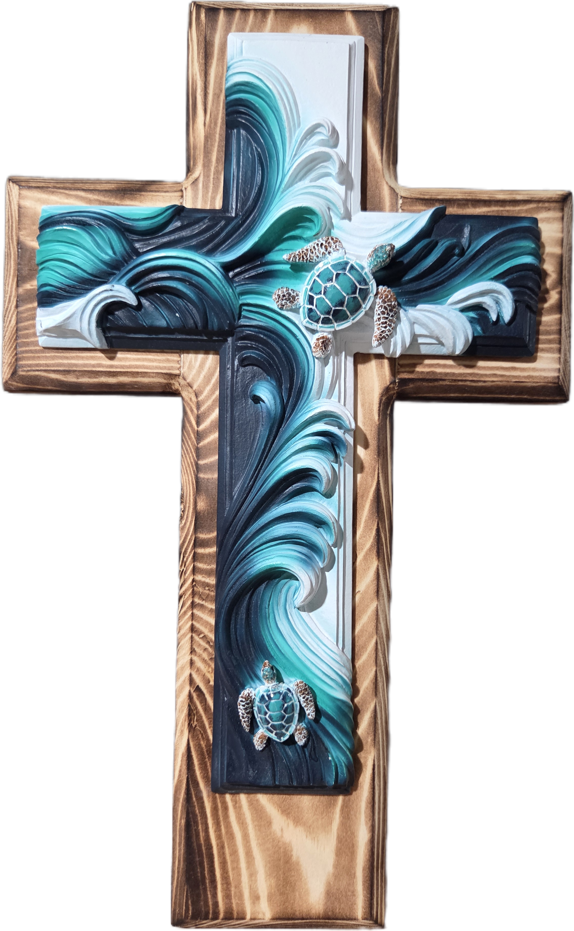 Pine Wood Ocean Cross with Turtle Detail 15
