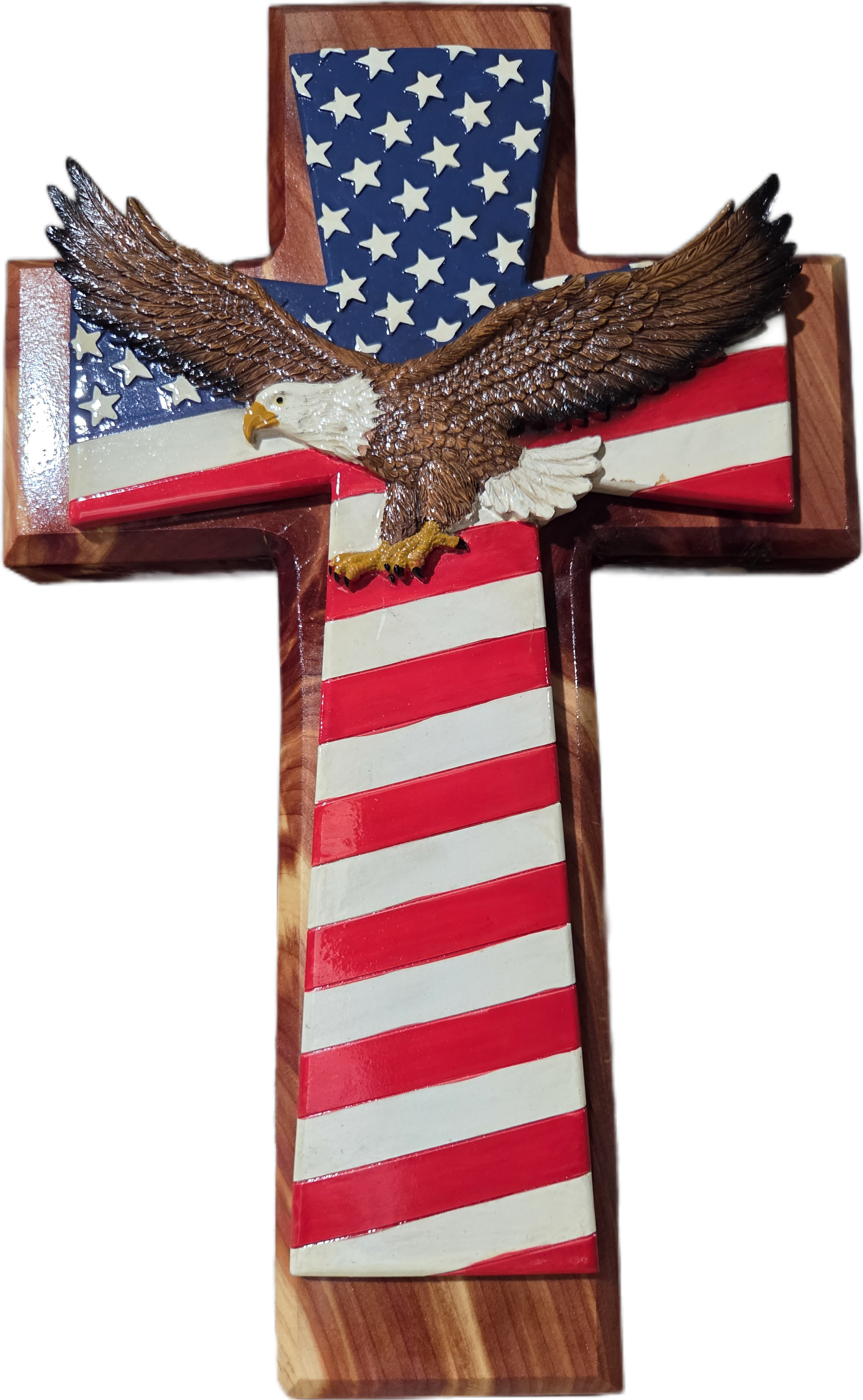 Patriotic American Flag Cedar Cross with Eagle 15