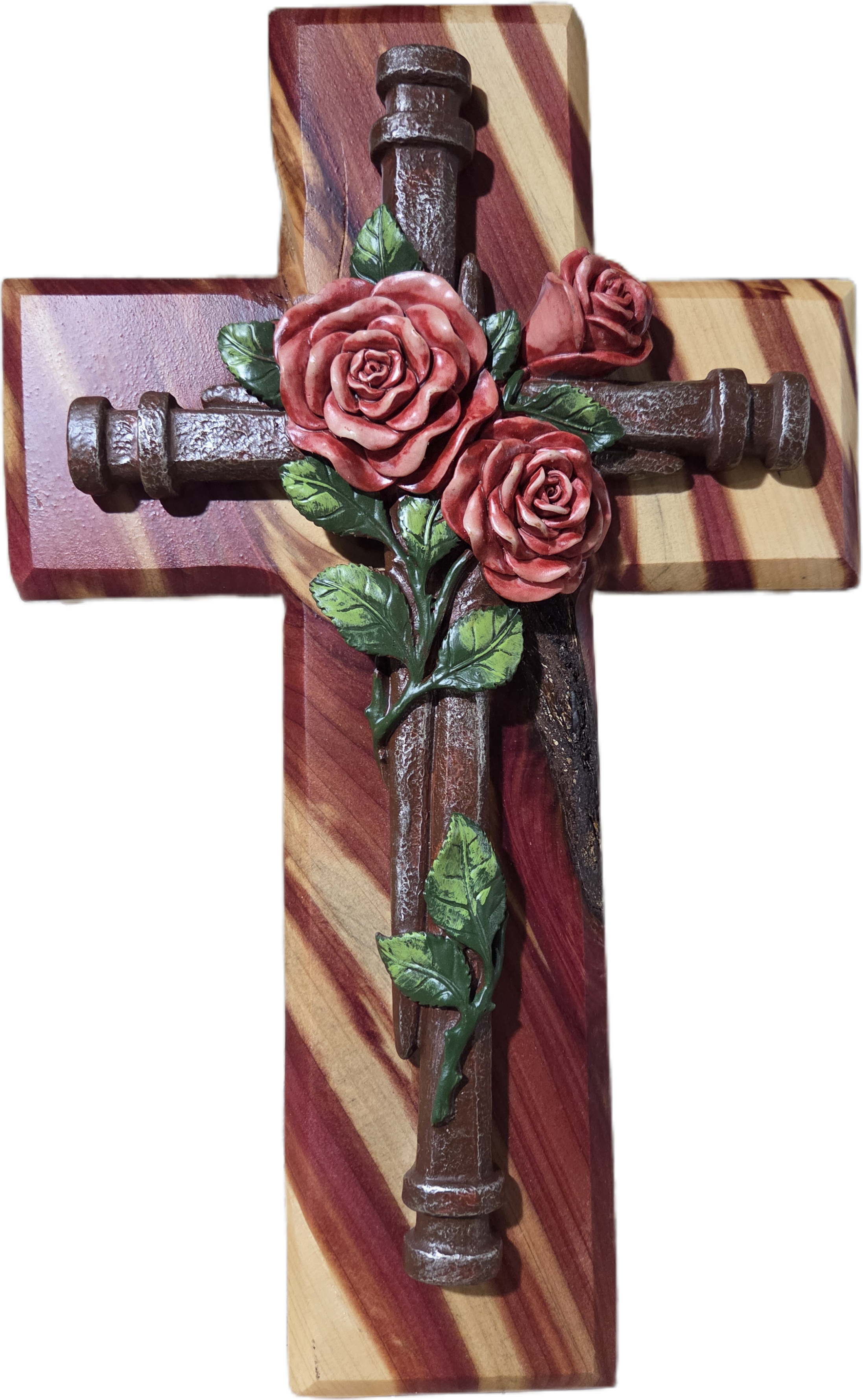 Handcrafted Cedar Cross with Roses 15