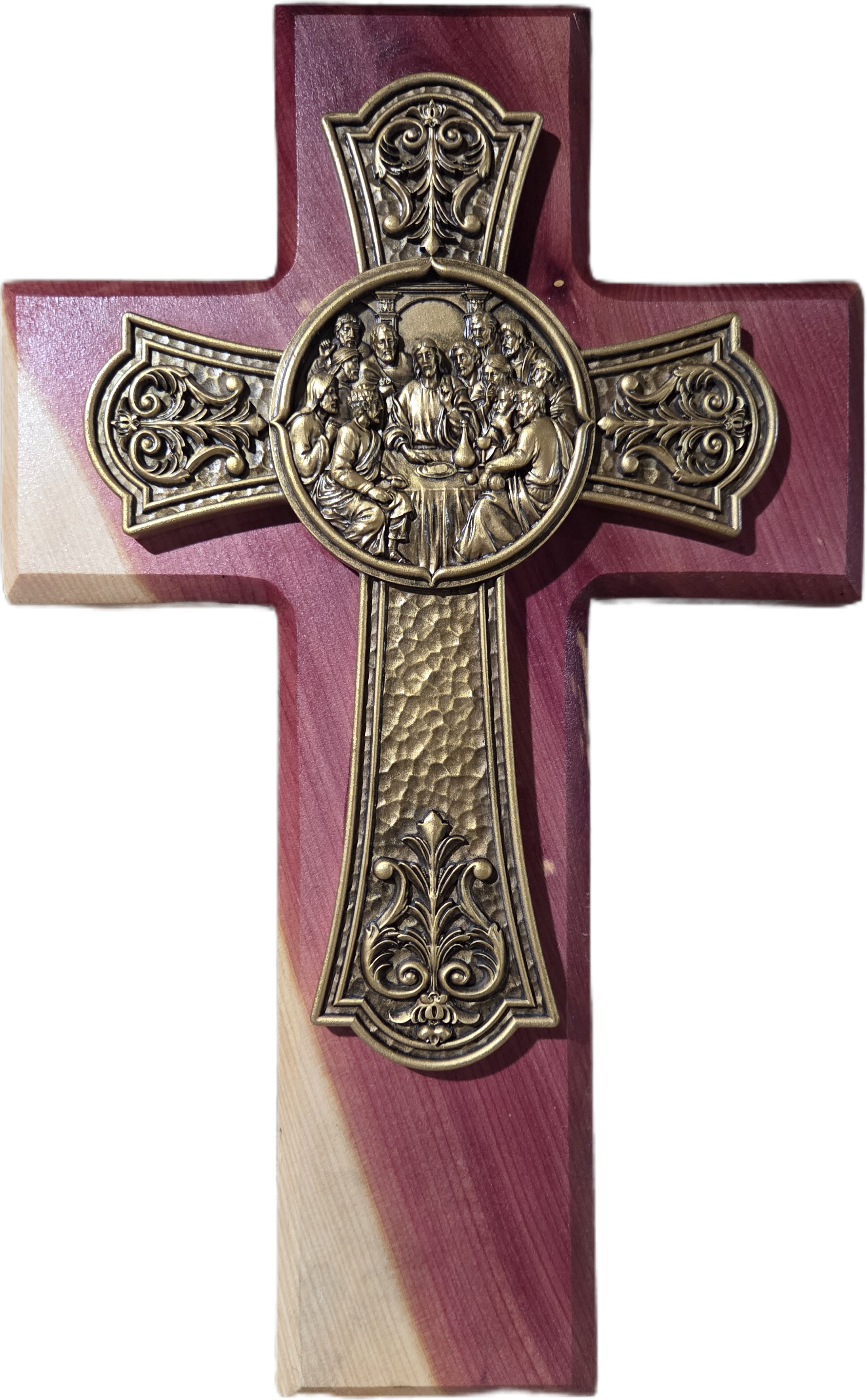 Cedar Cross with Last Supper Bronze Detailing 15