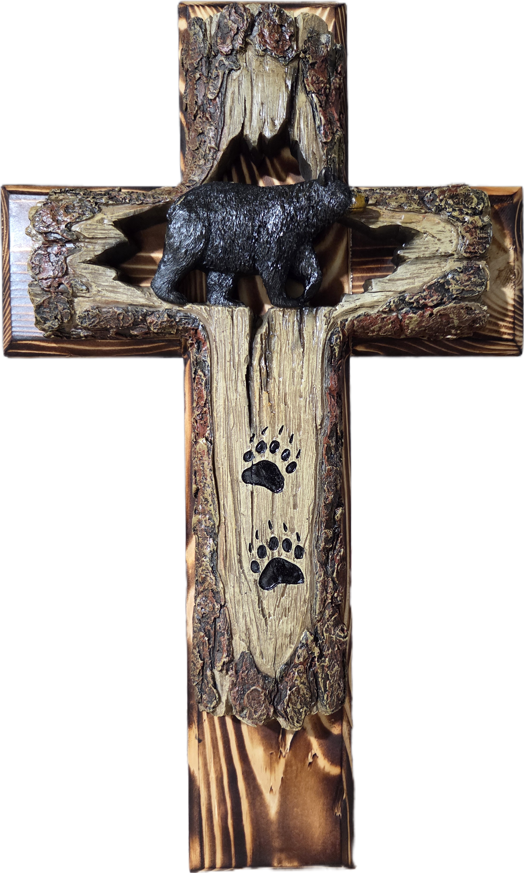Rustic Pine Bear Paw Cross Decor 18