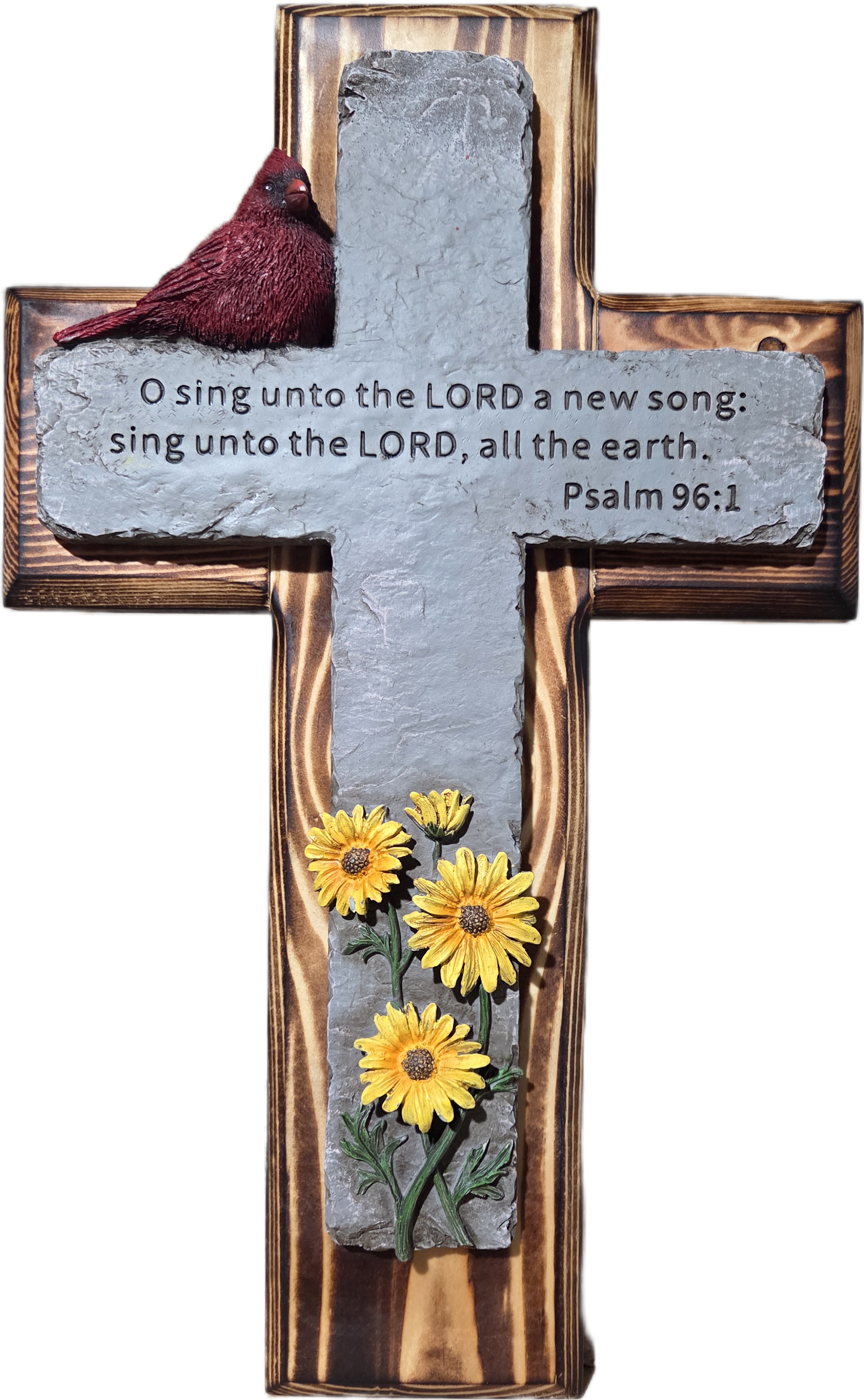 Inspirational Pine Wood Cross with Cardinal and Sunflowers 15