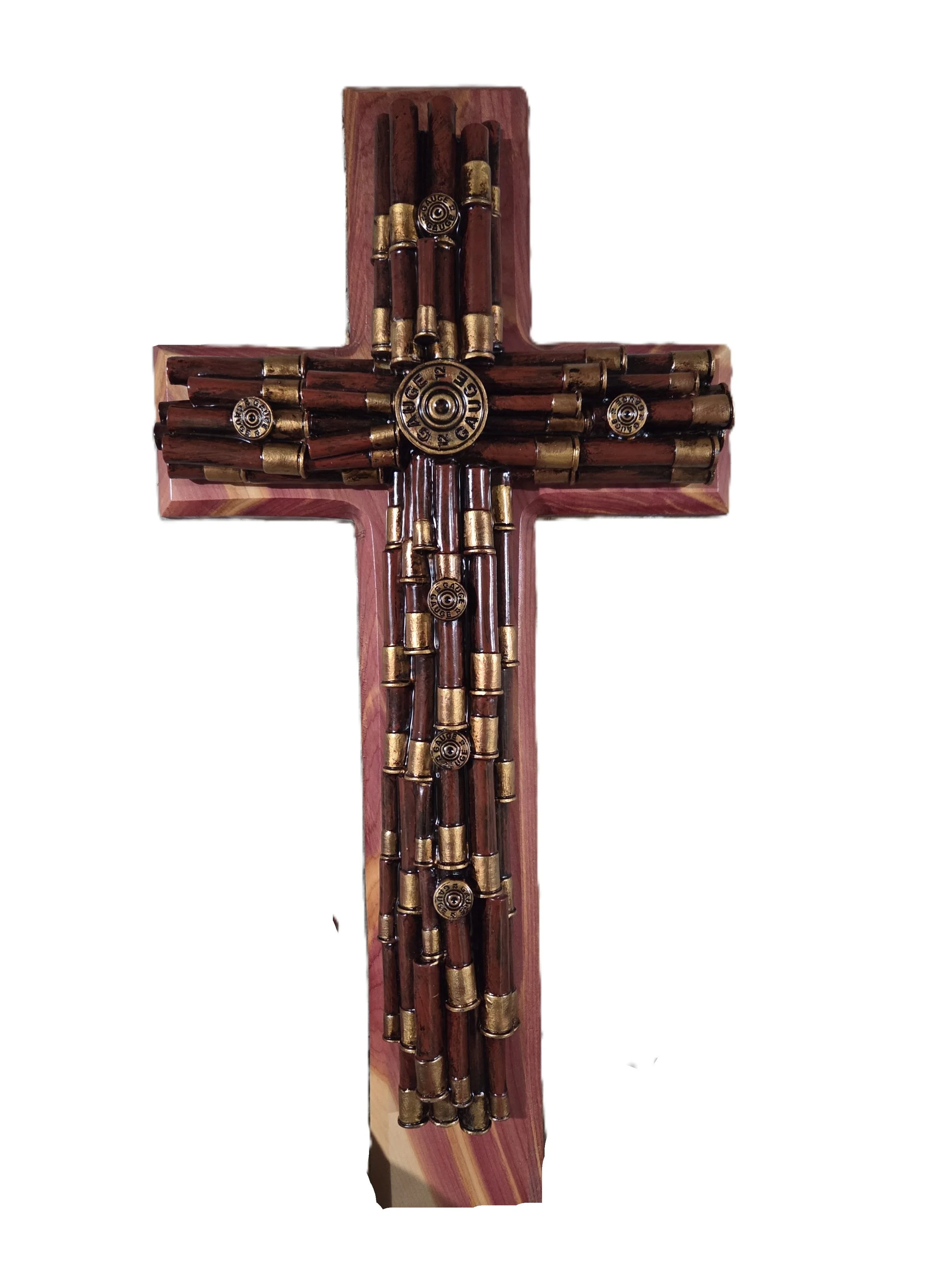 Rustic Artisan Cedar Shotgun Shell Wall Cross 19.75