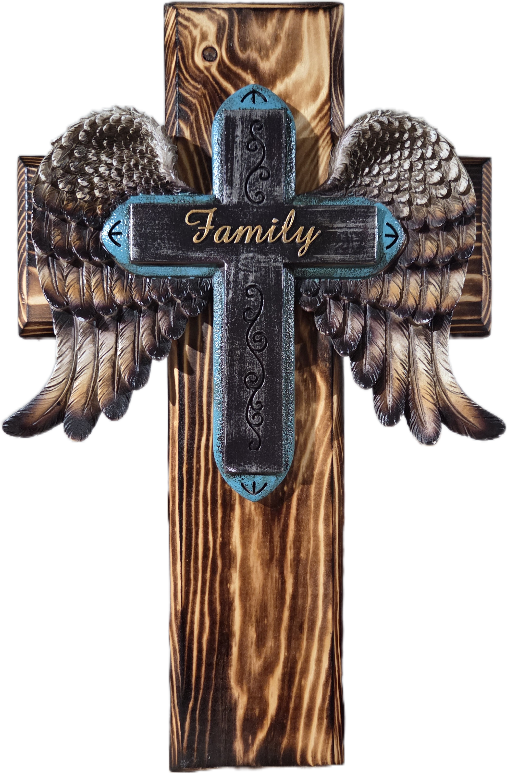 Handcrafted Angel Wing Pine Wall Cross 15