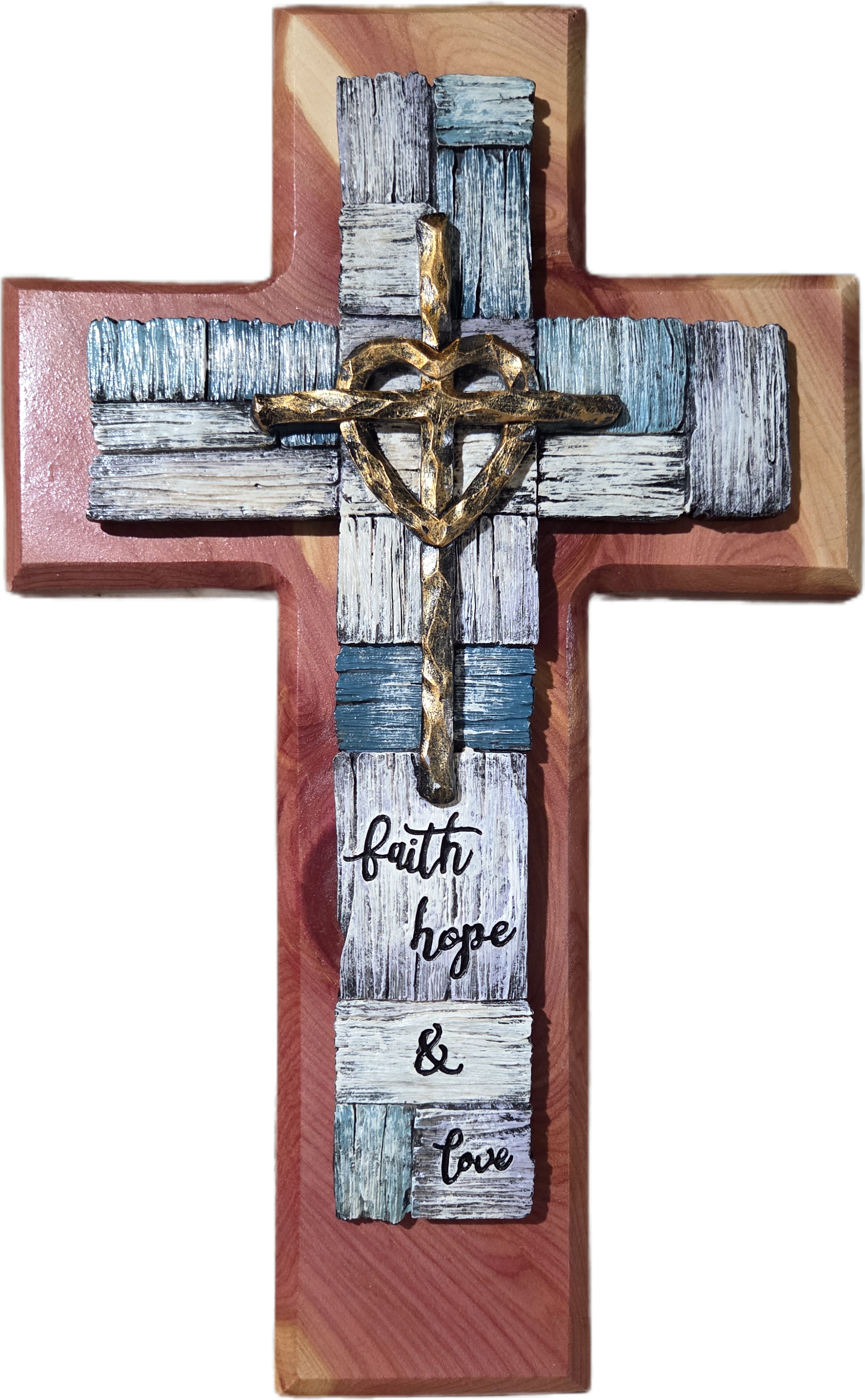 Rustic Handmade Cedar Cross – Faith, Hope, & Love 15