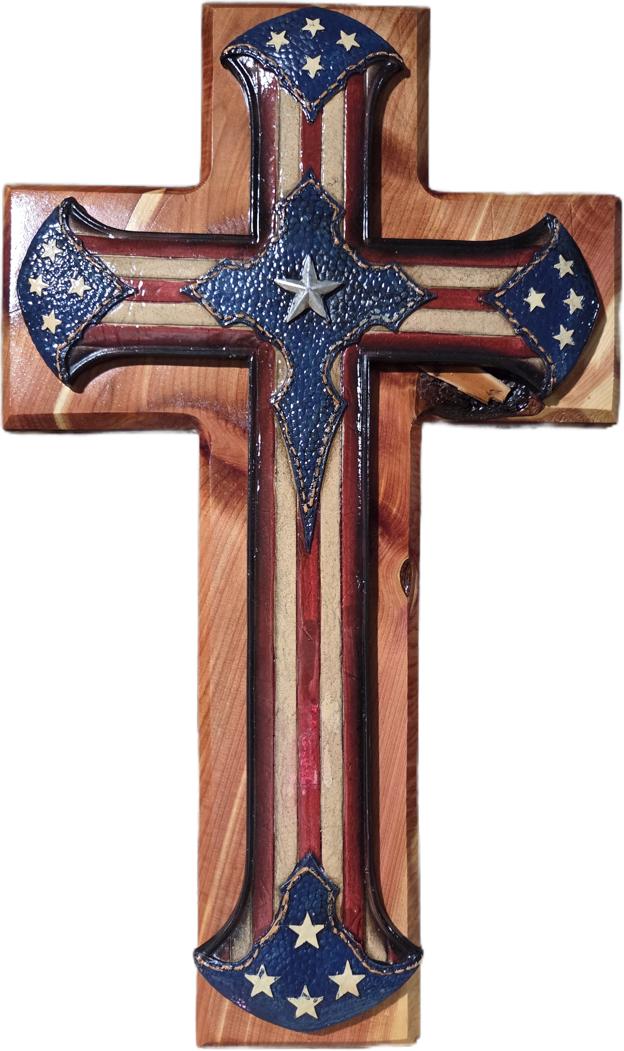 Patriotic American Flag Cedar Cross 16.75
