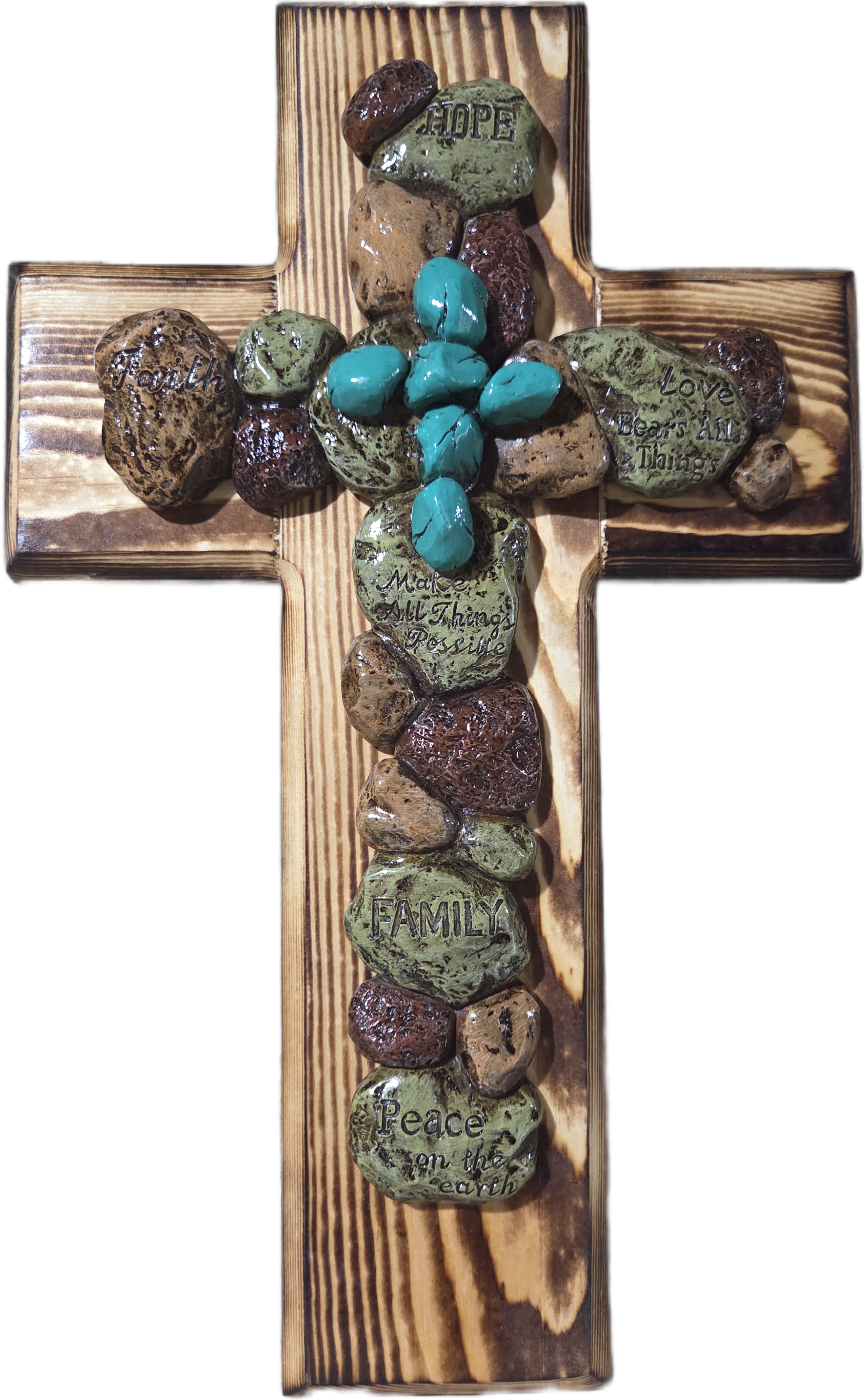 Inspiring Stone & Pine Wood Cross Decor 15