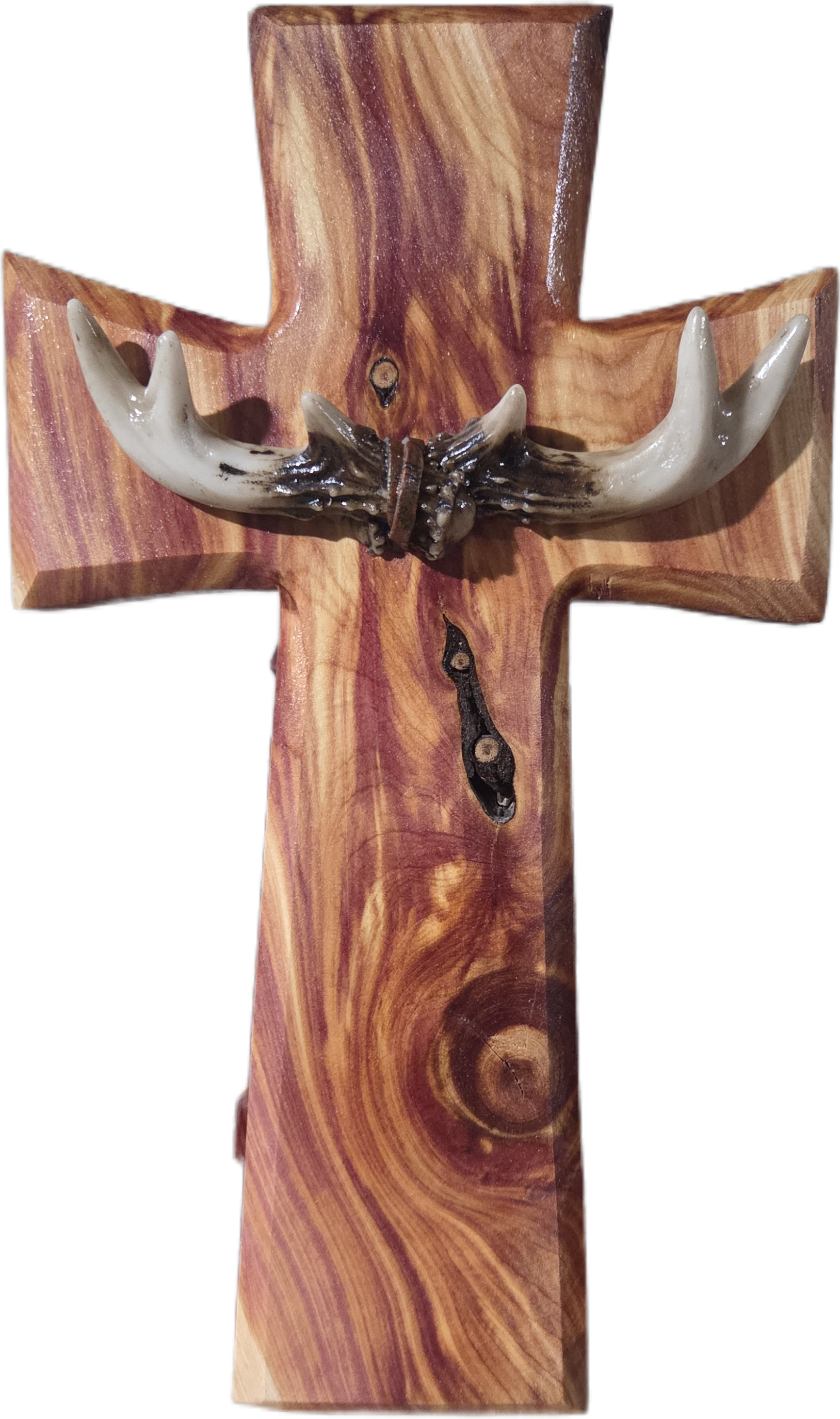 Rustic Cedar Wall Cross with Antler Accents 12
