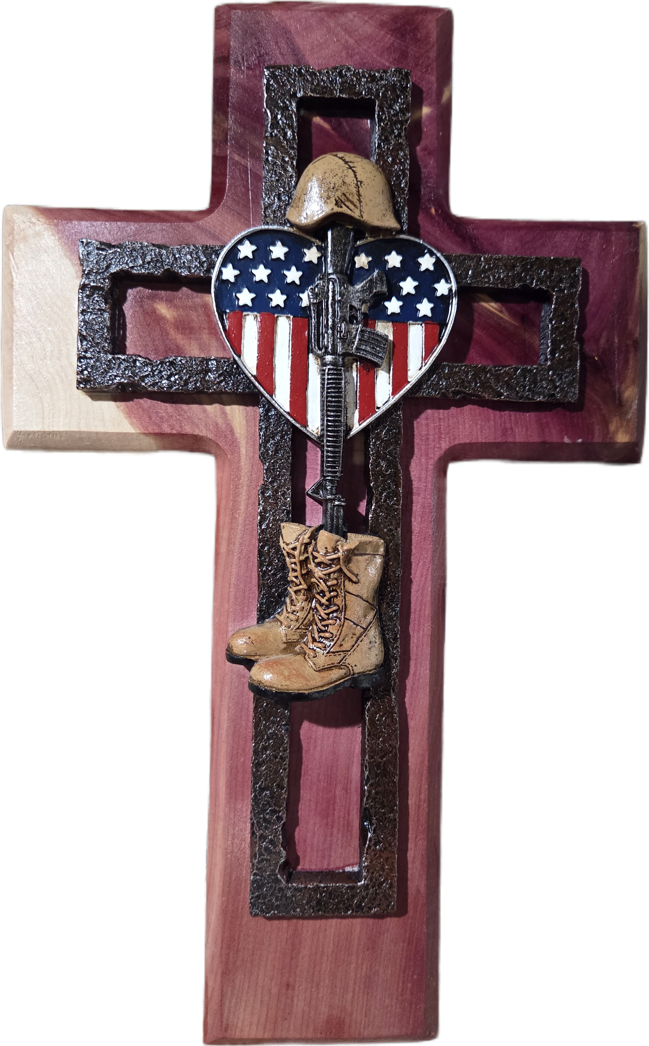 Patriotic Soldier Memorial Cedar Wall Cross 15