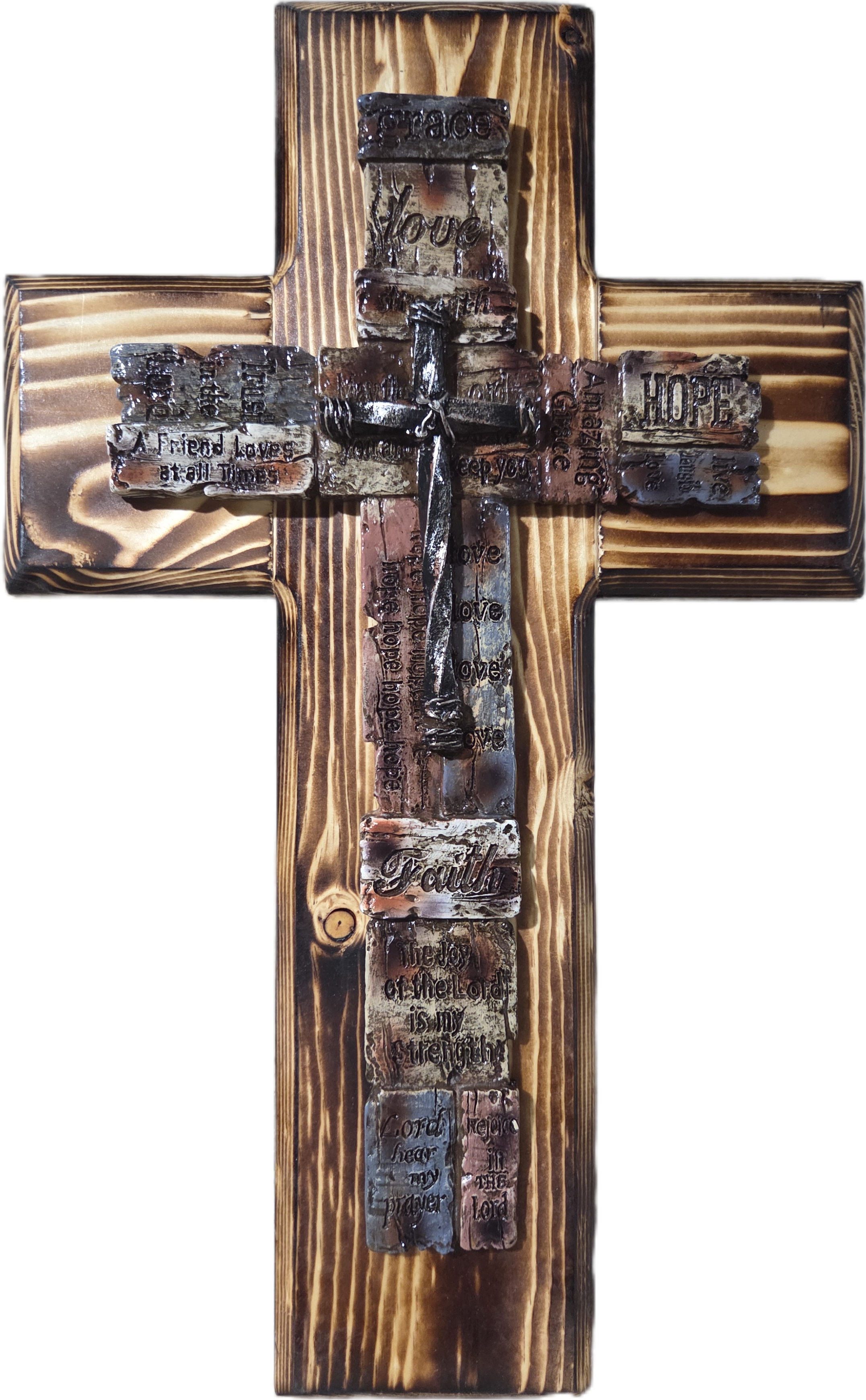 Handcrafted Rustic Pine Wood Inspirational Cross 15
