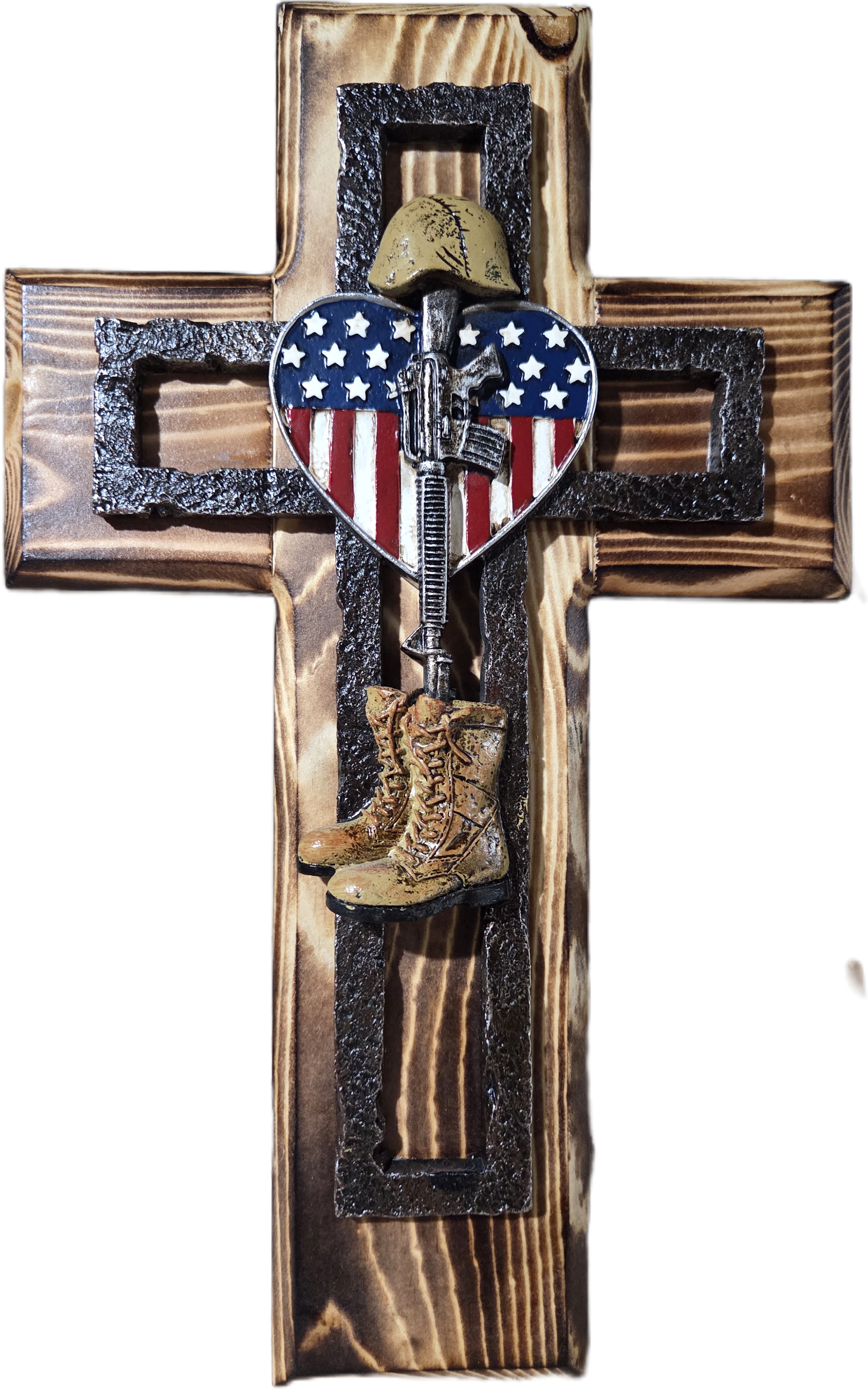 Patriotic Soldier's Tribute Pine Wall Cross 15