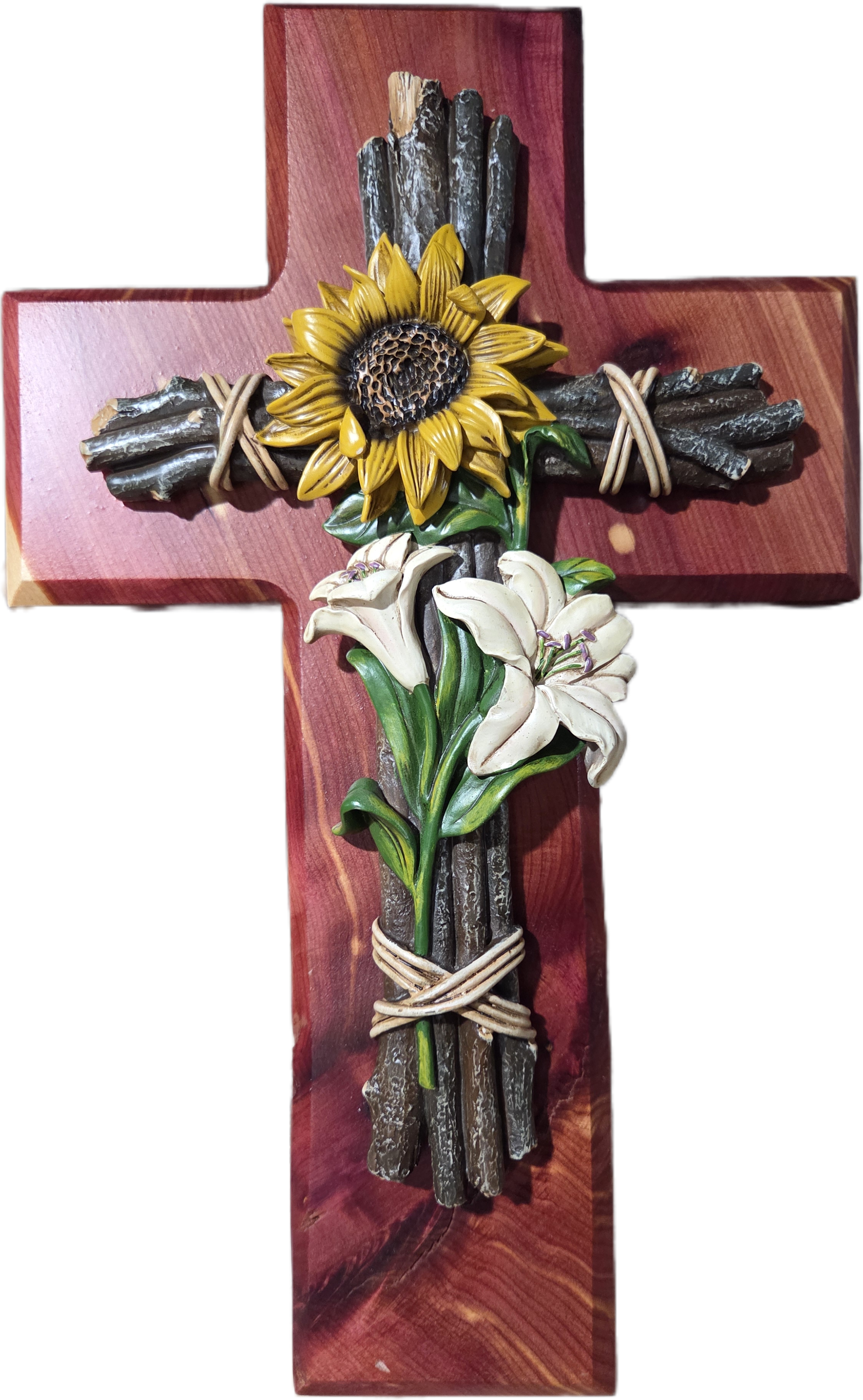 Cedar Cross with Sunflower and Lily Design 15