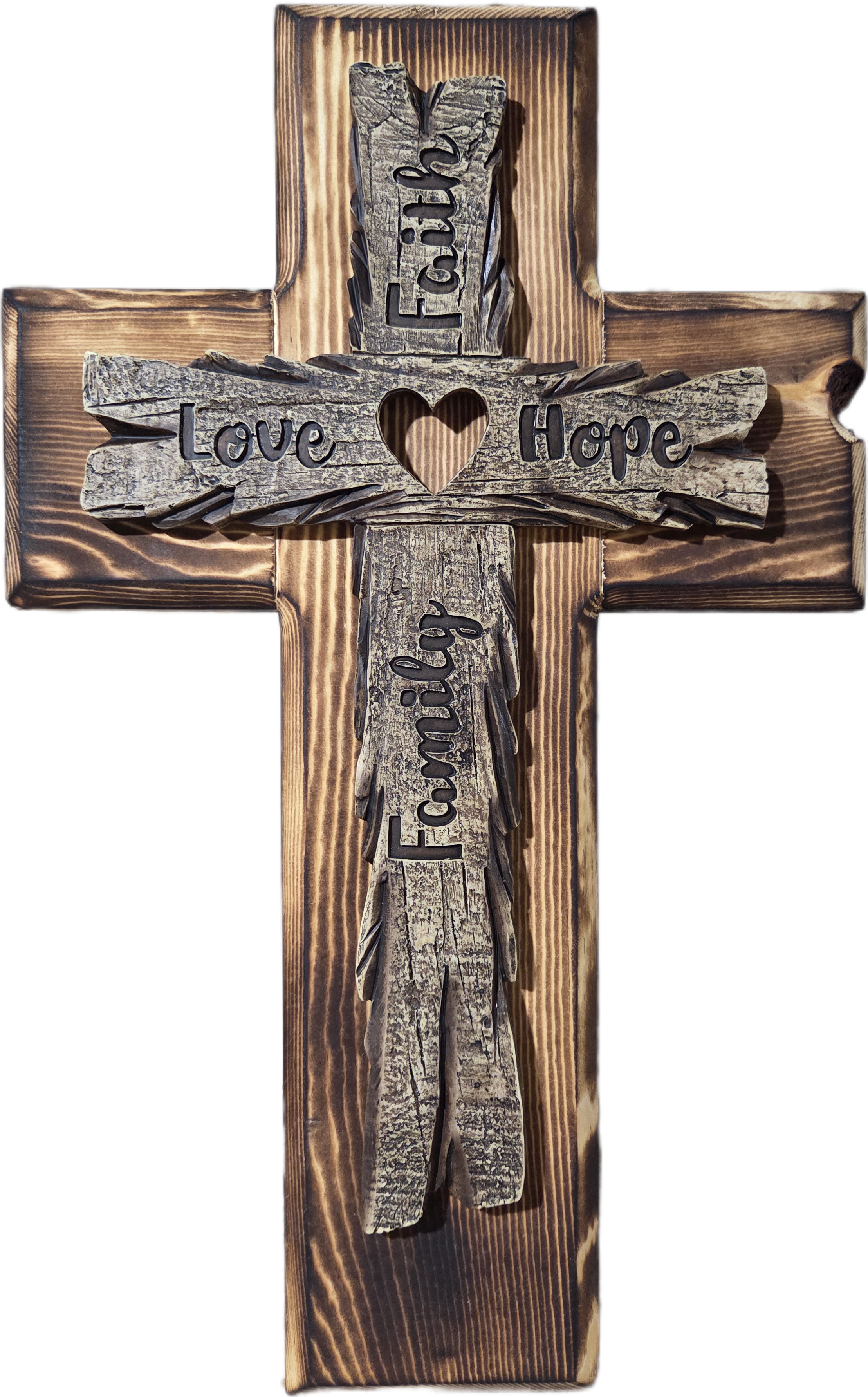Rustic Pine Faith and Family Wooden Cross 15