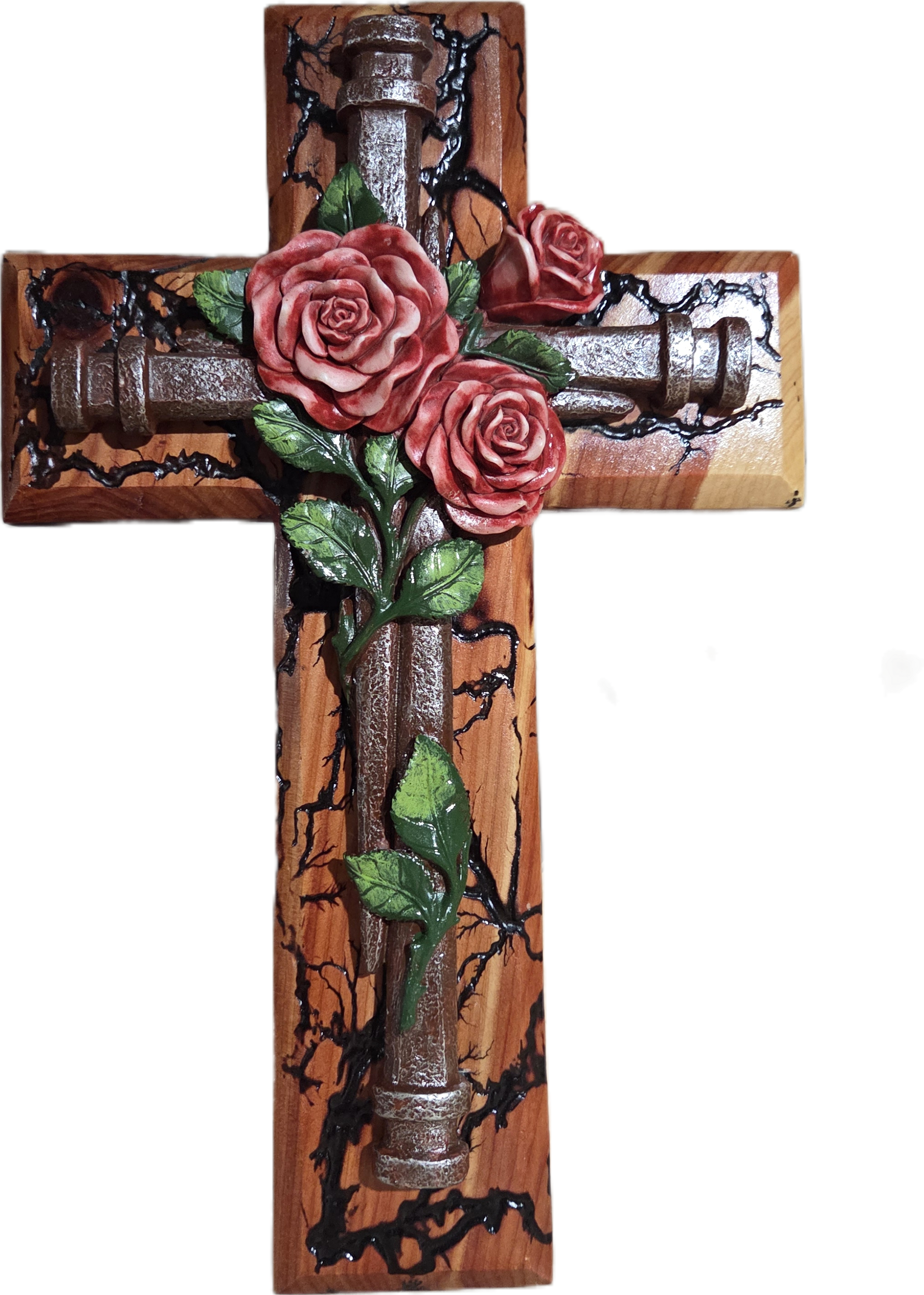 Elegance & Faith Cedar Wall Cross with Fractal Burning 14.25