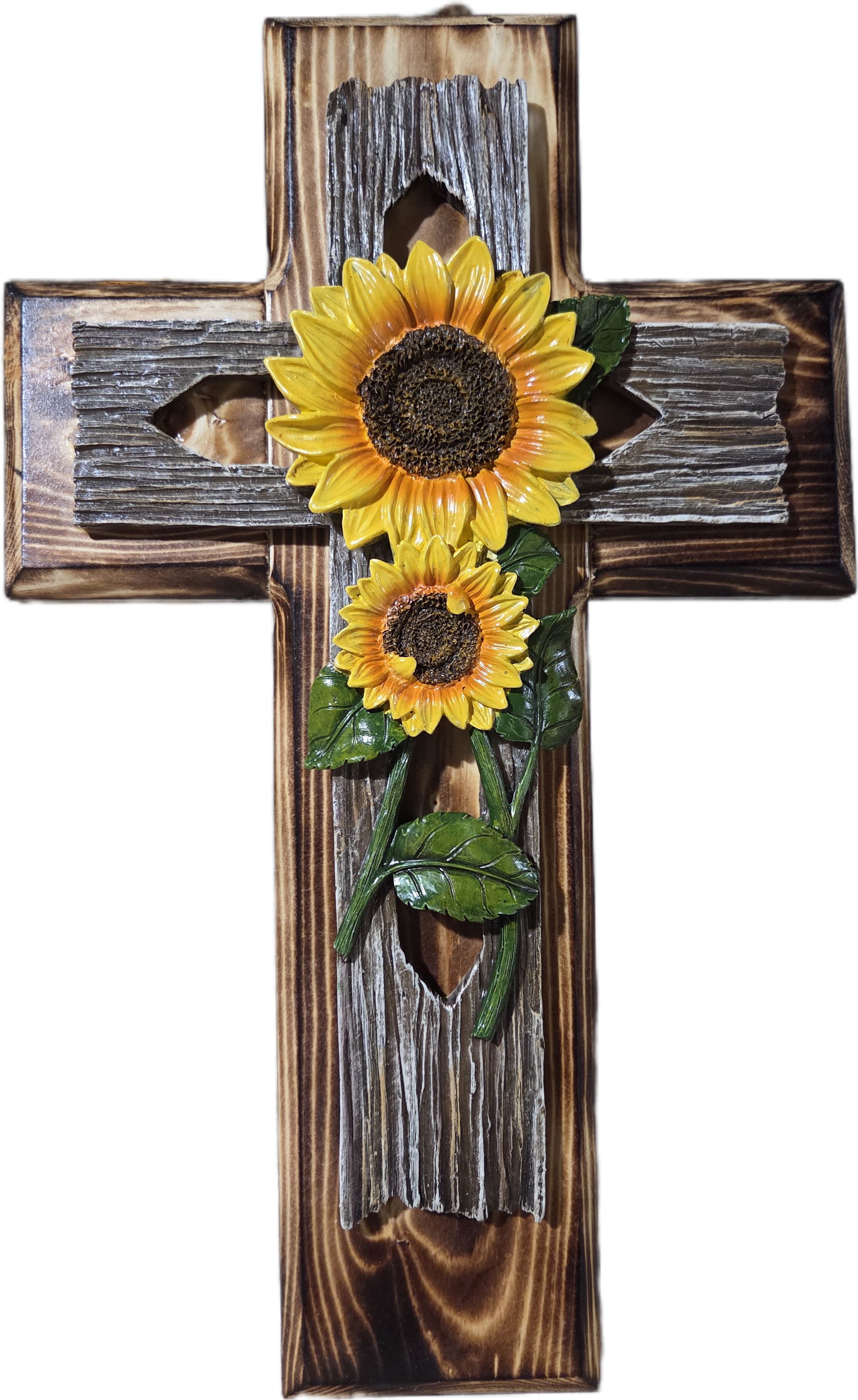 Pine Wood Cross with Sunflower Design 15