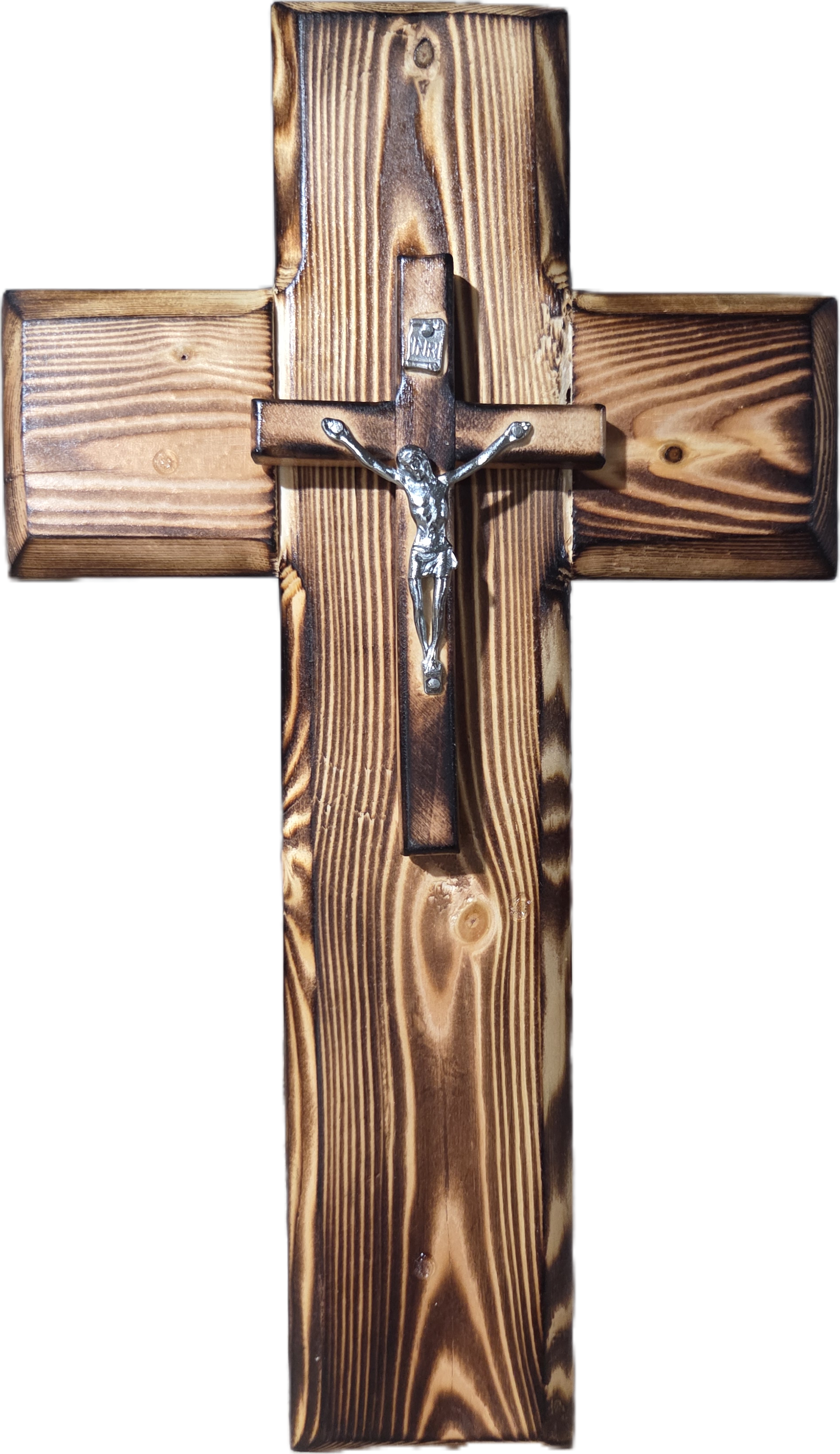 Handcrafted Pine Crucifix with Silver-Toned Christ 12