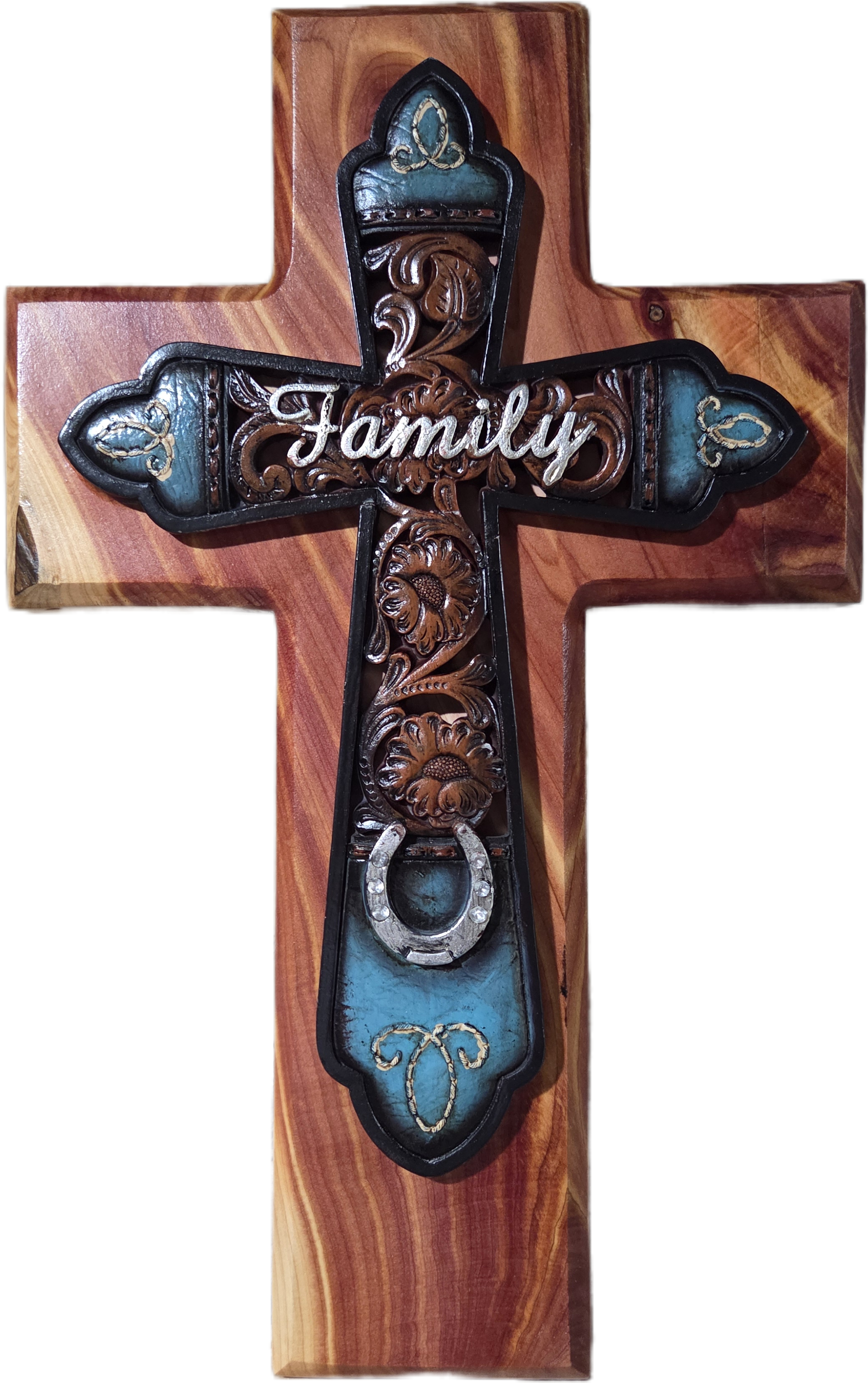 Handcrafted Cedar Family Cross Wall Décor 15