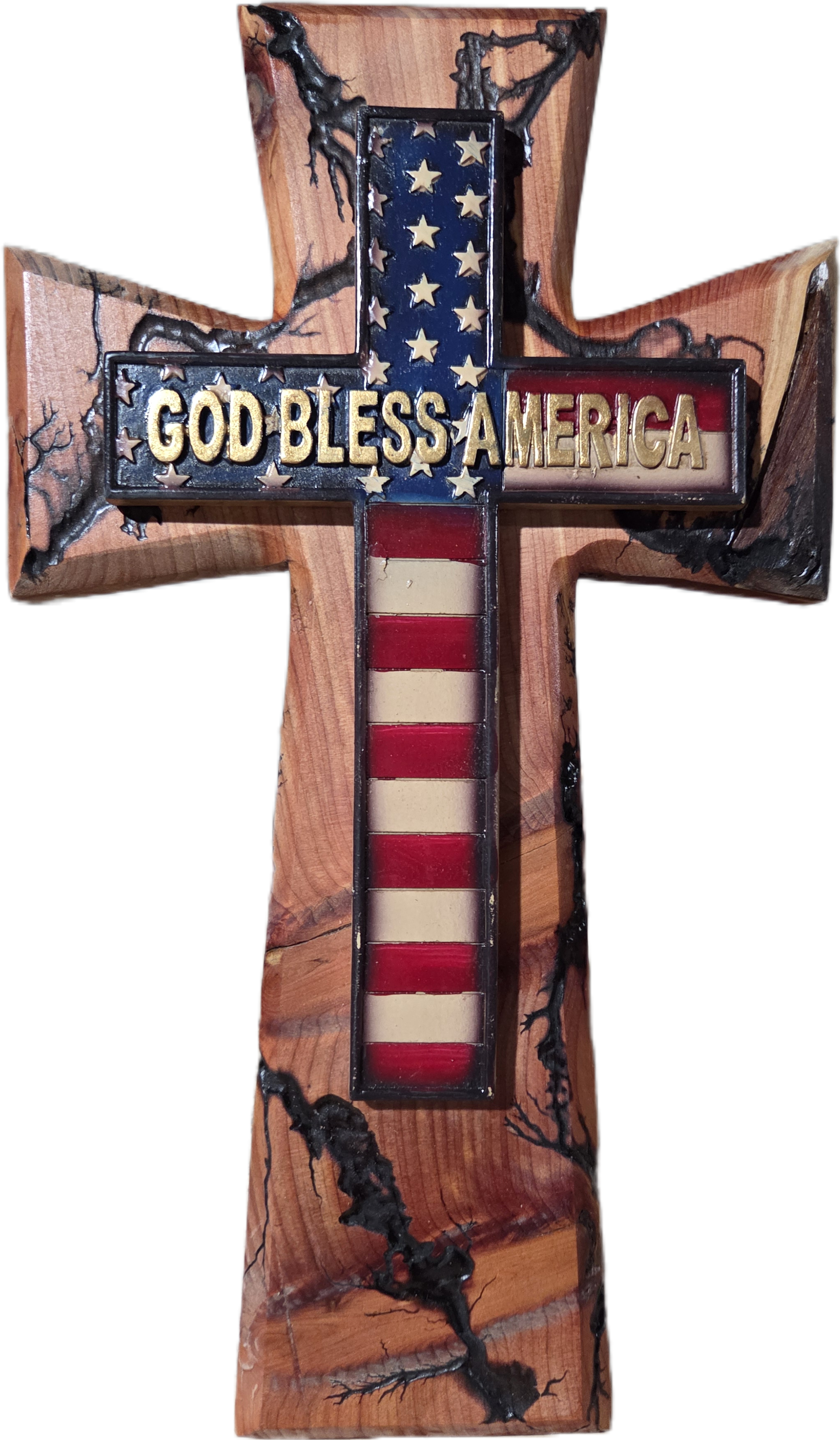 God Bless America on Fracked Red Cedar Wood 12