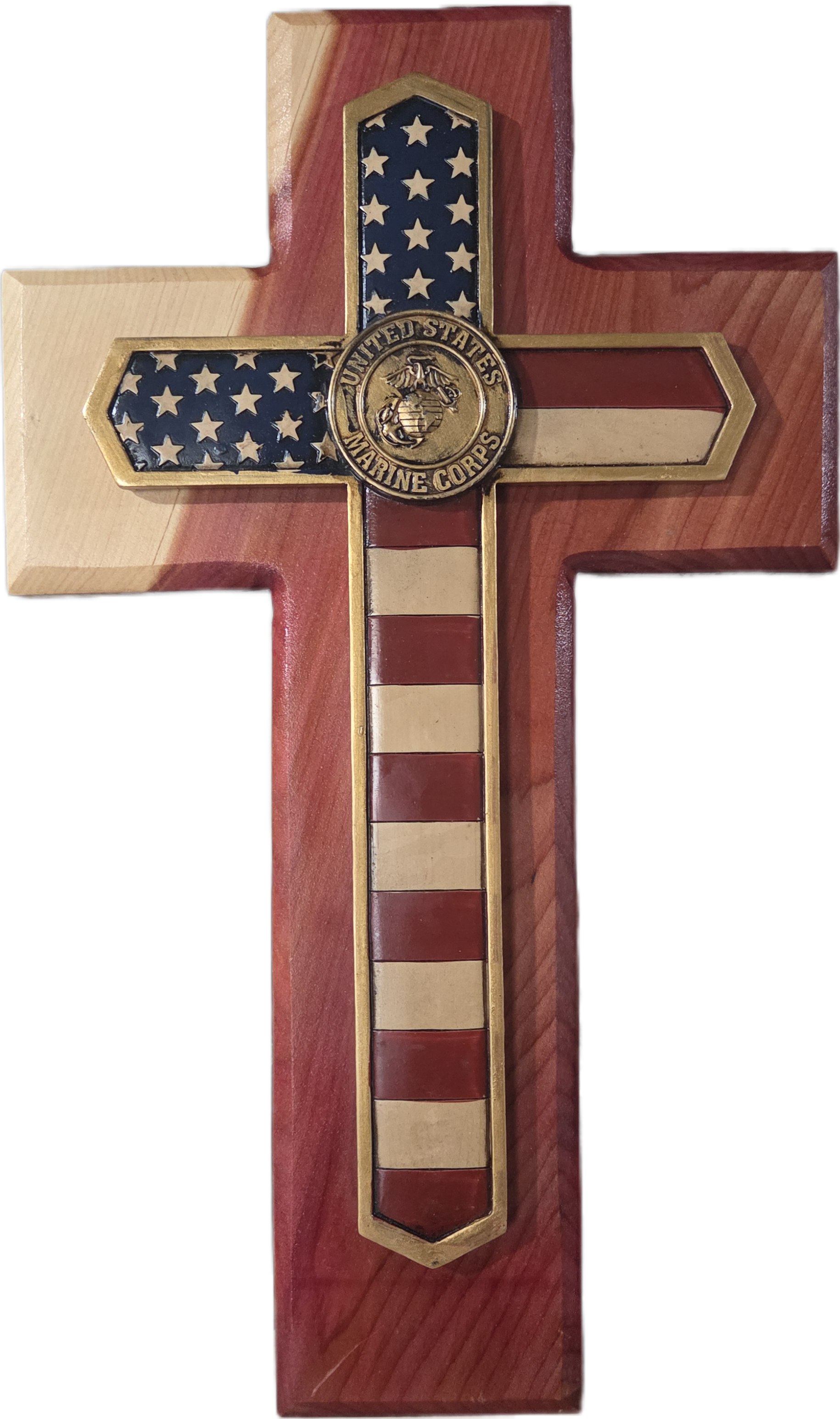 Patriotic Marine Corps Cedar Wall Cross 18