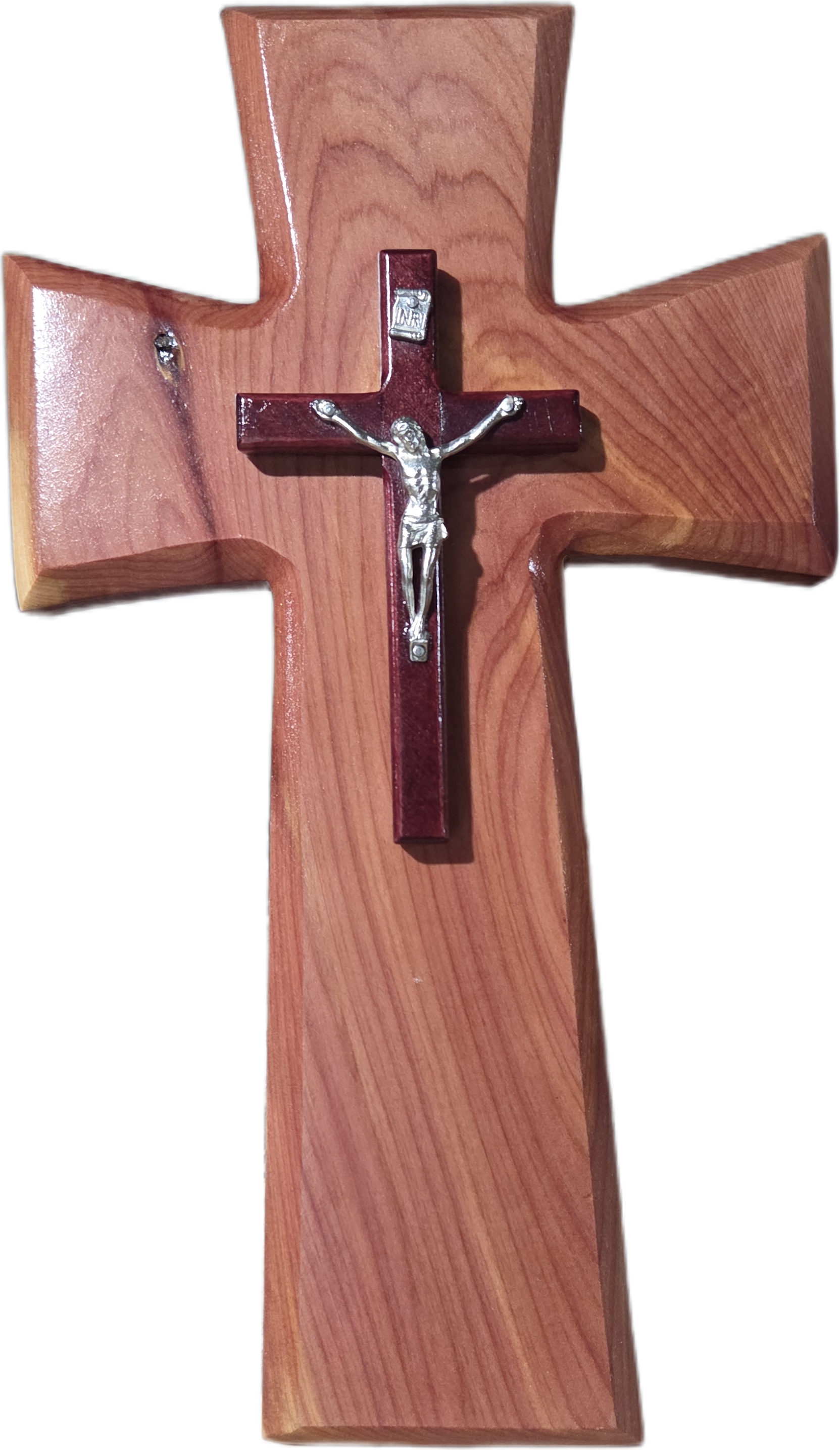 Handcrafted Cedar Wall Crucifix with Silver-Toned Christ Figure 12