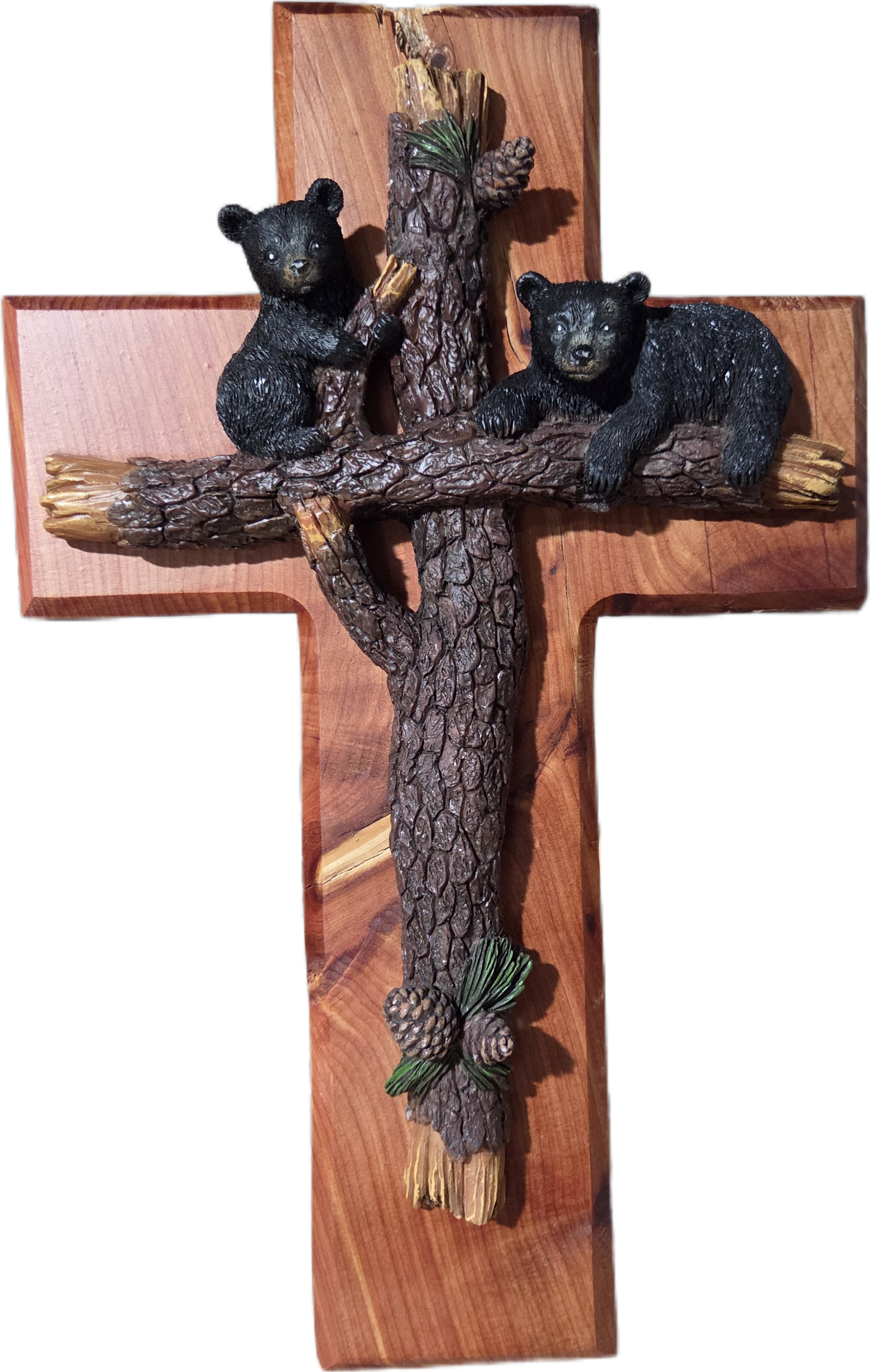 Rustic Bear Cubs on Cedar Cross Wall Decor 15
