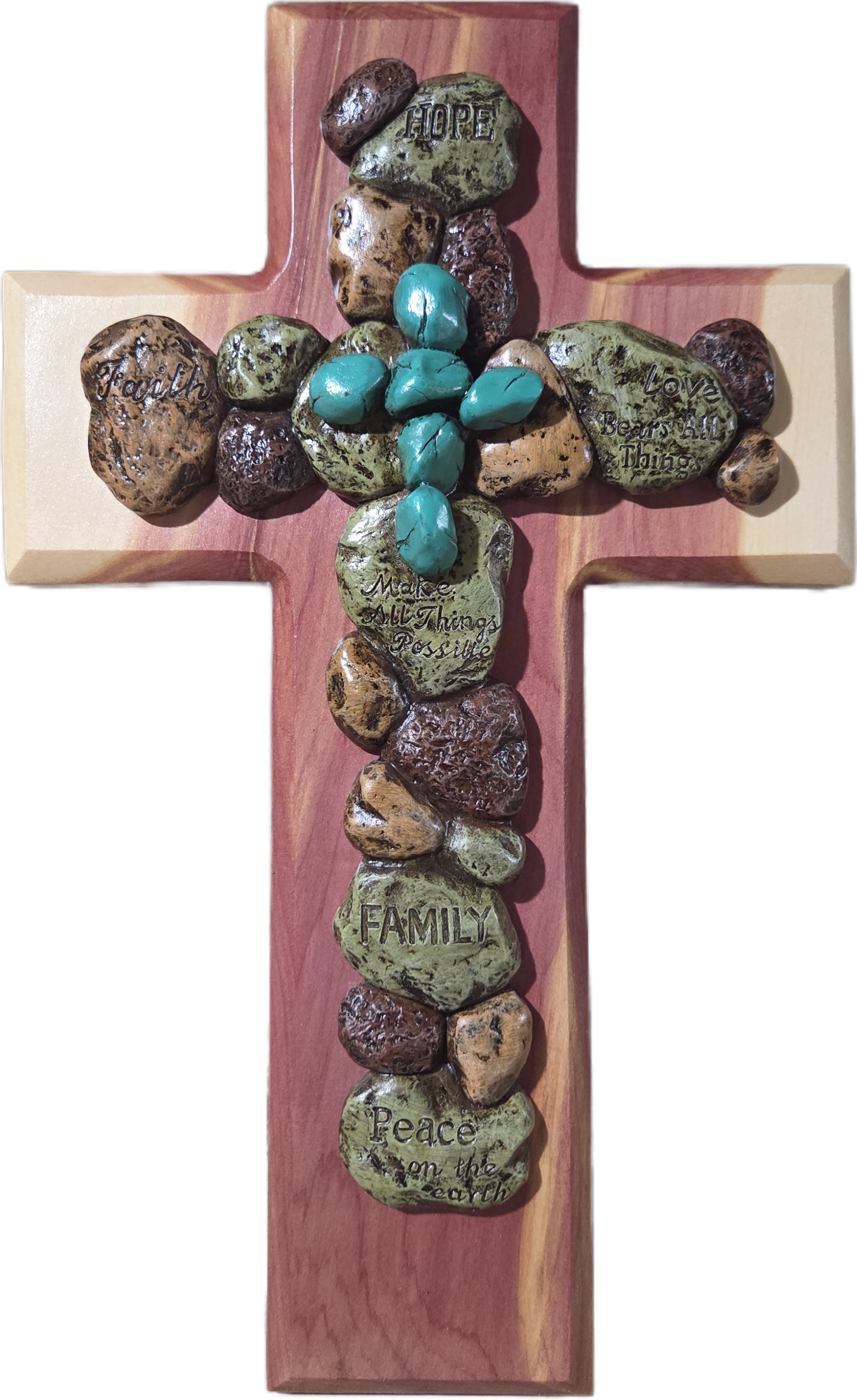 Inspirational Stone Engraved Cedar Cross Decor 15
