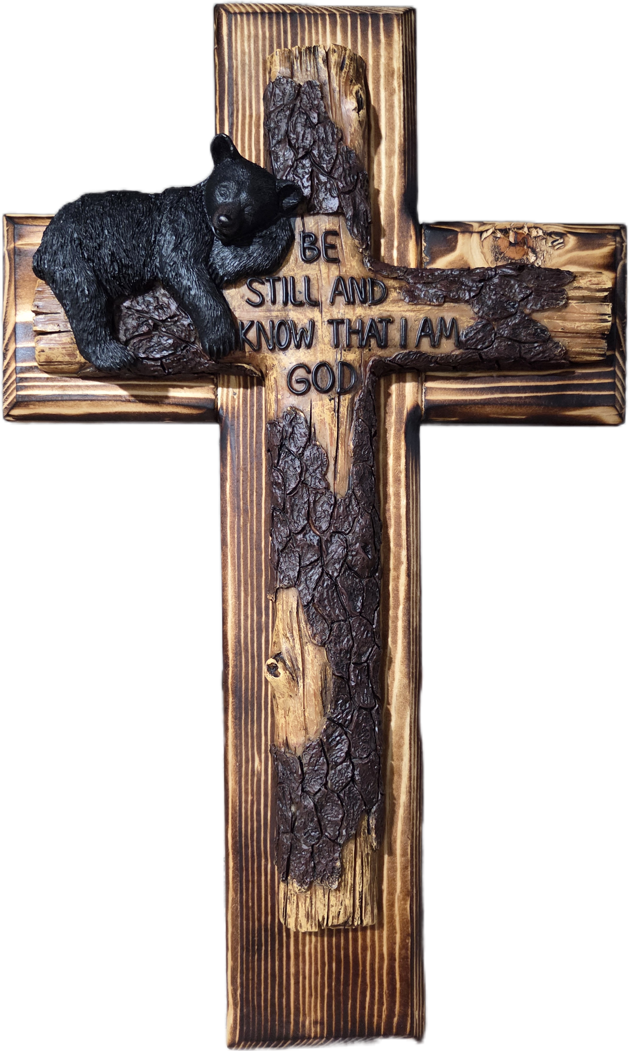 Rustic Bear and Bark Pine Cross Wall Decor 18