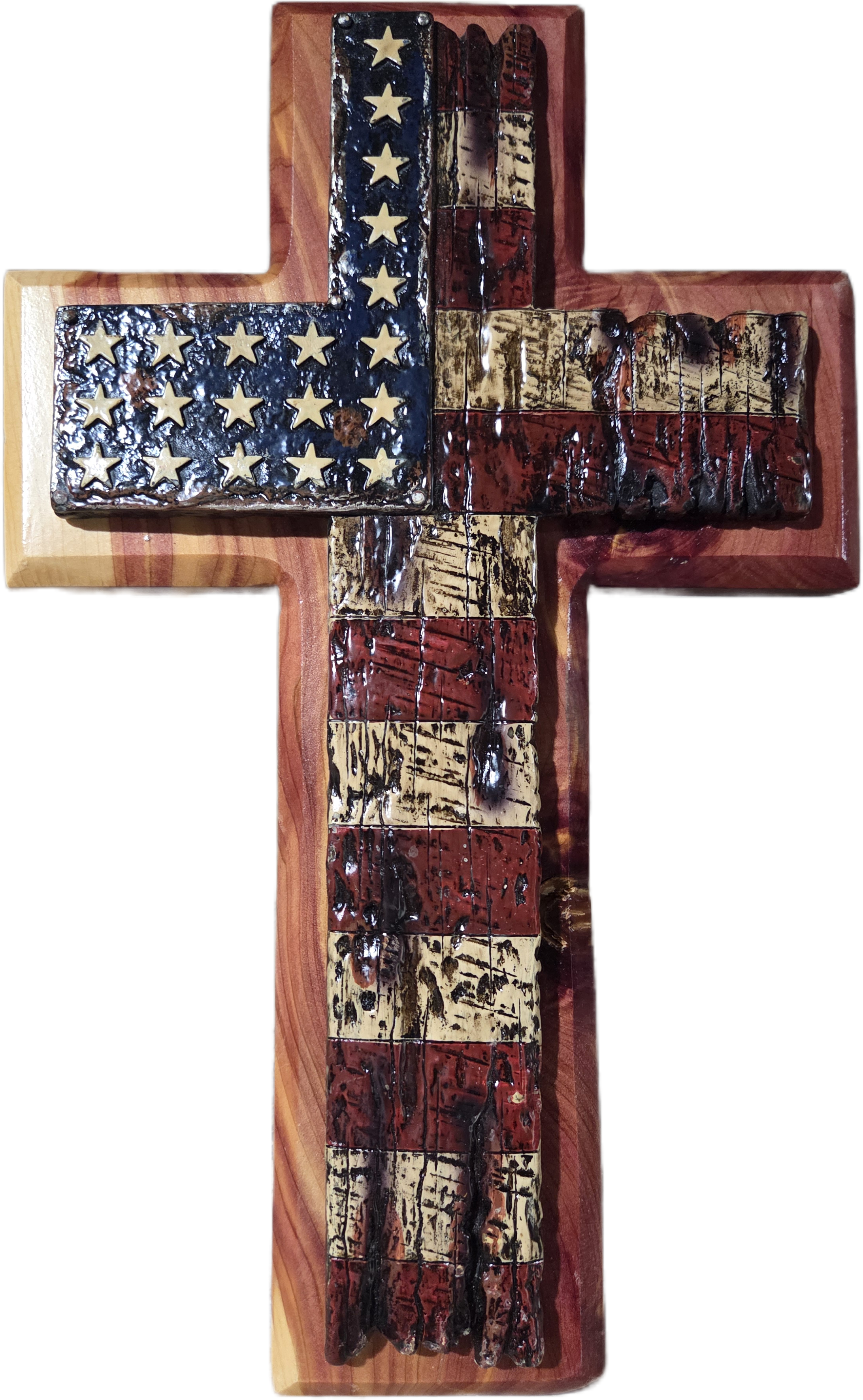 Handcrafted Cedar American Flag Cross 15