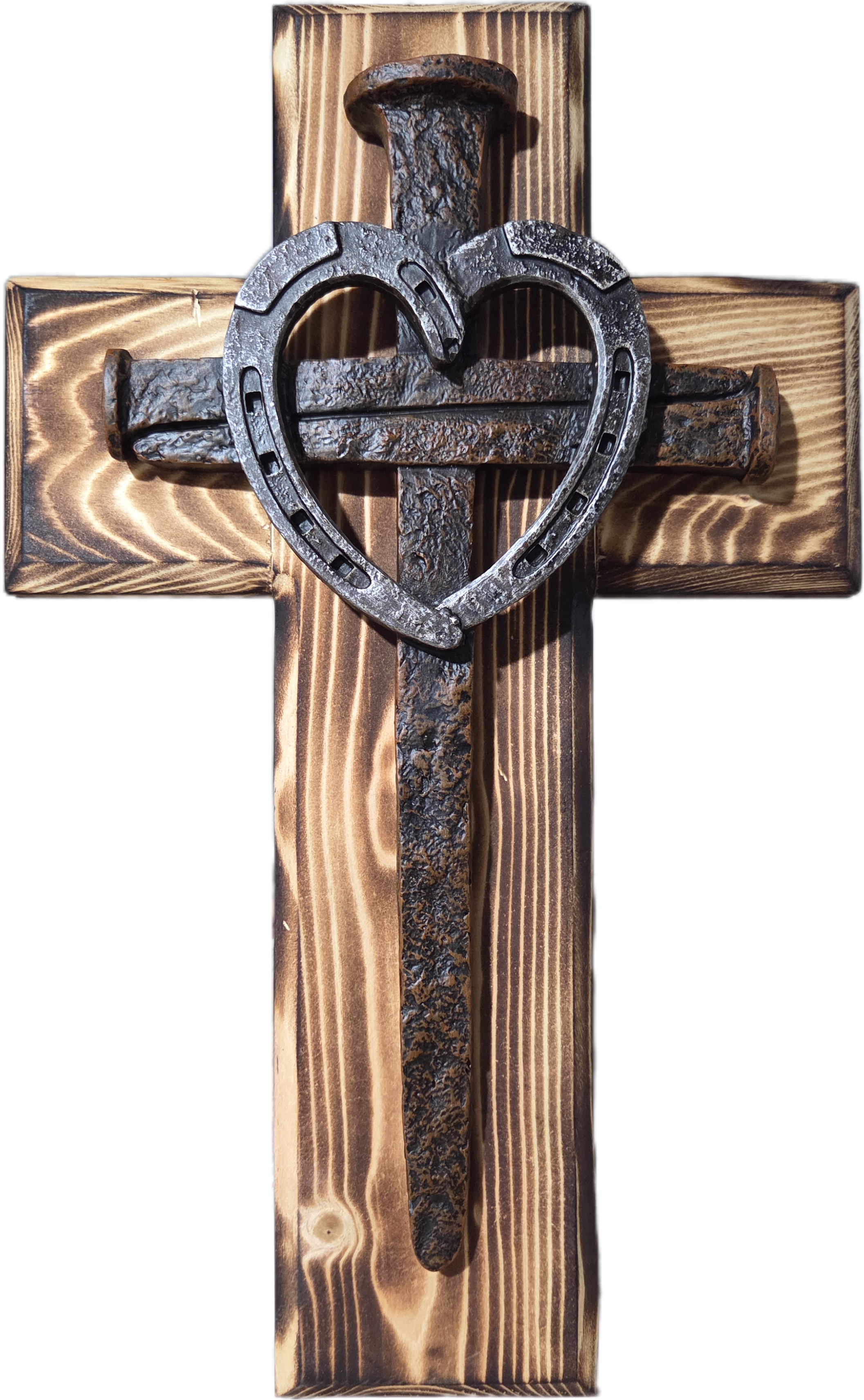 Rustic Pine Heart Horseshoe Cross Decor 15