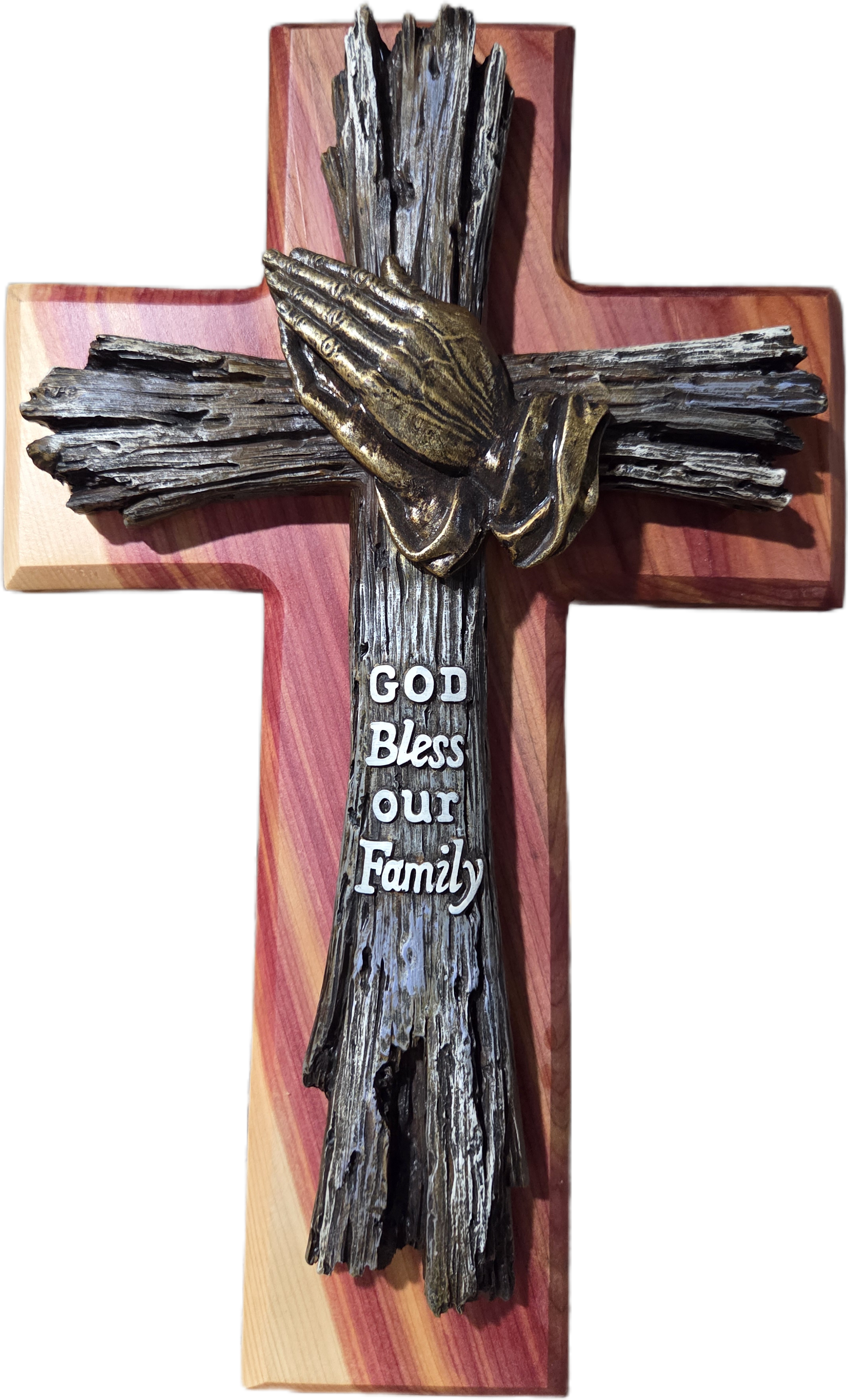 Rustic Praying Hands Family Blessing Cedar Cross 15