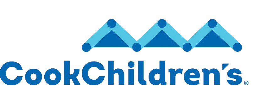 Logo featuring a stylized mountain range above the words 'Cook Children's' in blue and red text.