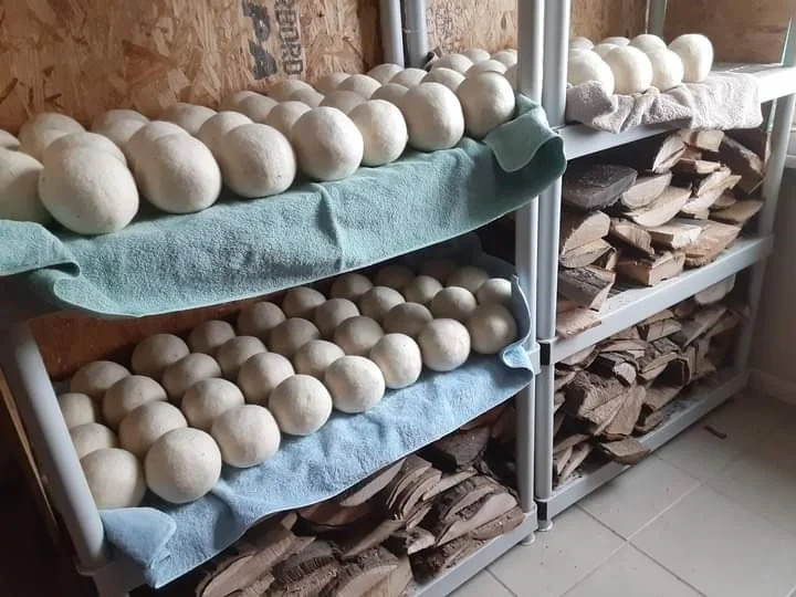 dryer balls drying by the fire.jpg