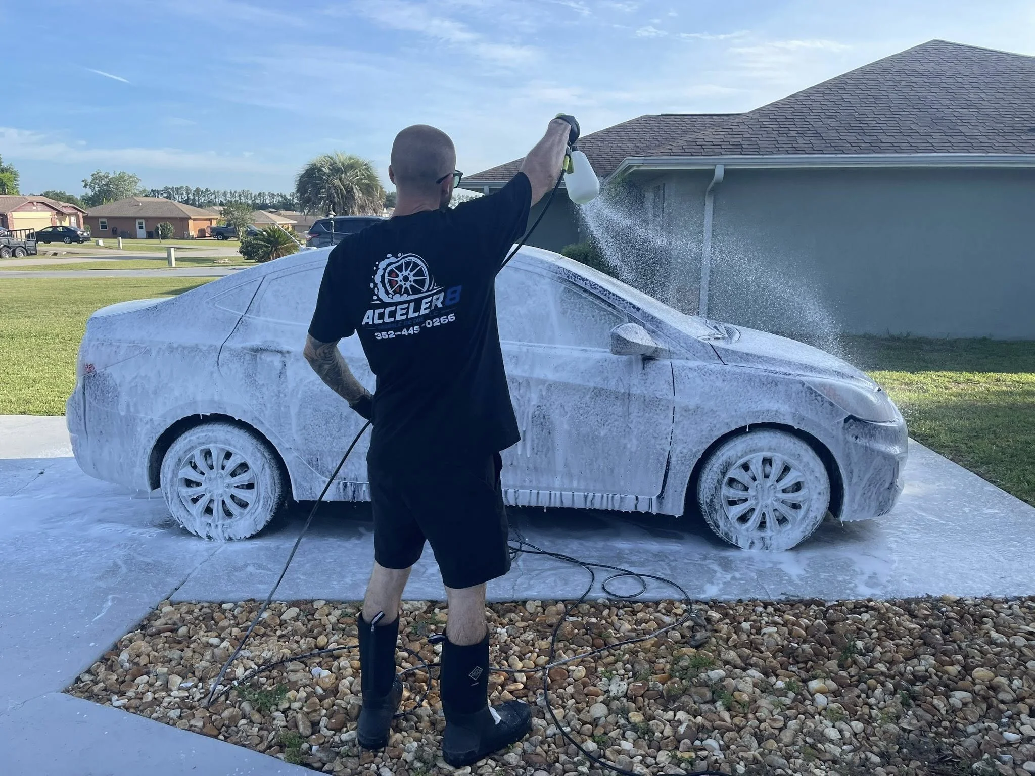 Convenient mobile car detailing service bringing a professional foam wash directly to your home in Ocala, FL