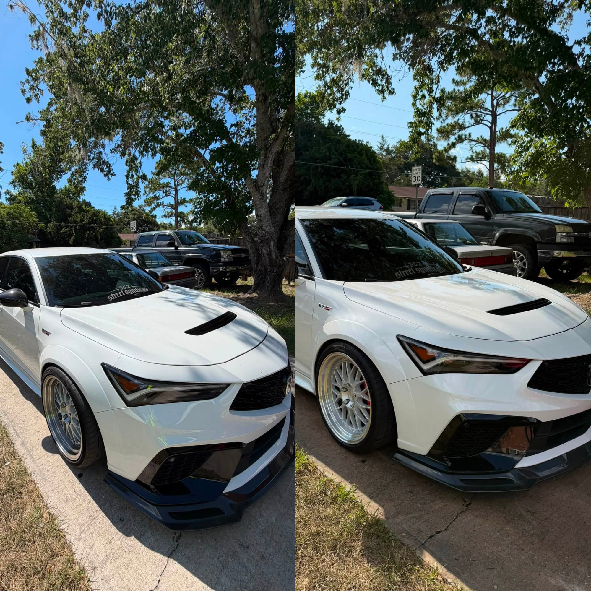Before and after performance car detailing revealing a mirror-like shine and professionally polished paint in Ocala, FL