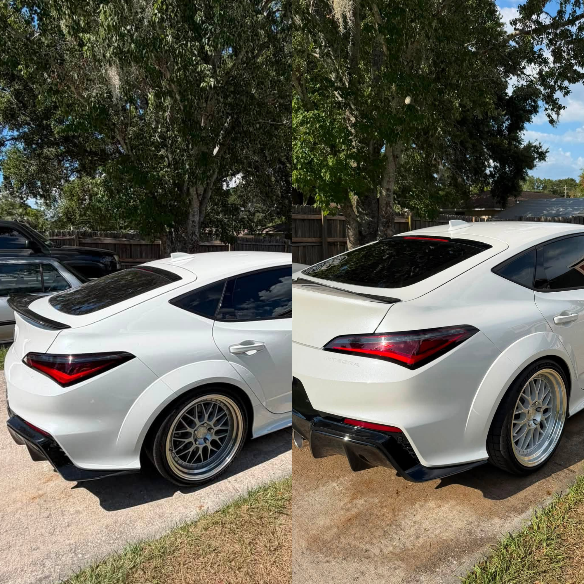Before and after sports car detailing showcasing enhanced paint clarity, deep gloss, and a professionally restored exterior in Ocala, FL