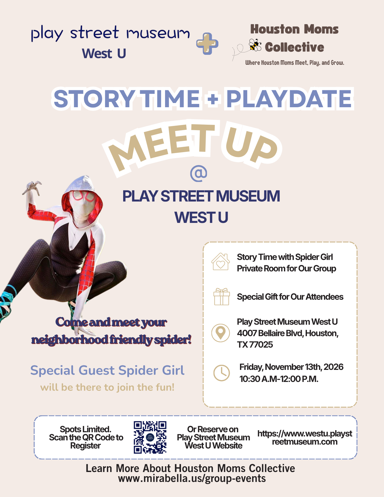 Story Time and Playdate Meetup with Spider Girl