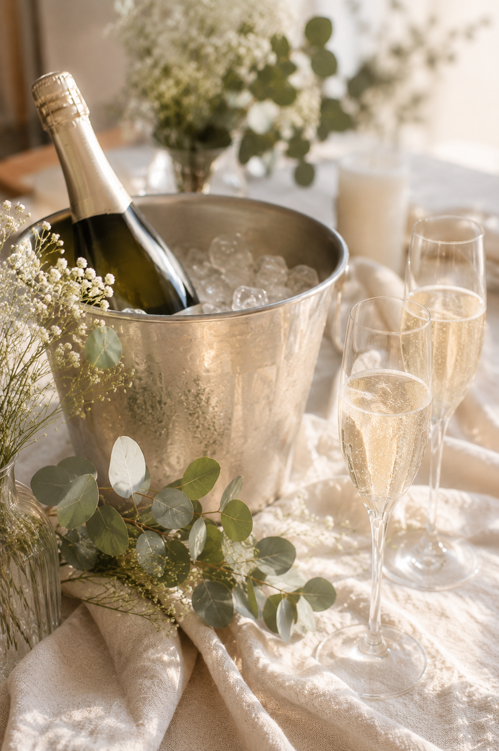 Bottle of prosecco in an ice bucket for a DIY Surrey workshop
