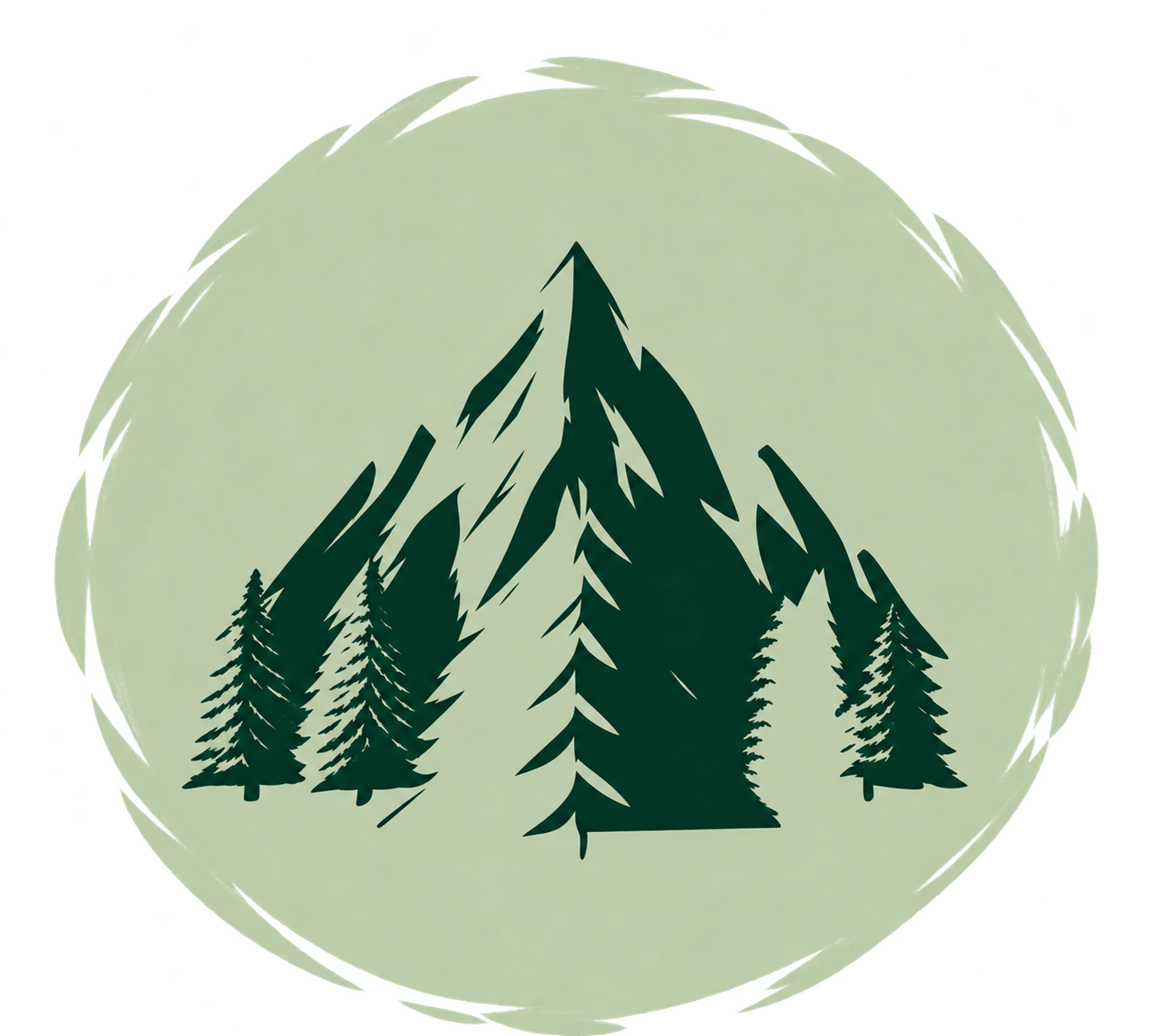 Mountain and pine tree graphic representing outdoor adventures with Kashie's Korner.