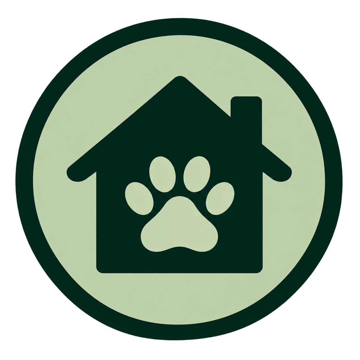 Dog house and paw print icon representing safe pickup and drop-off for pets.