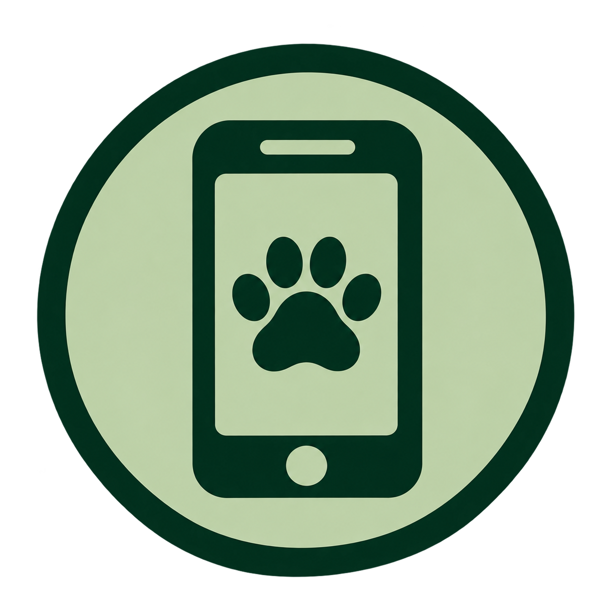 Smartphone and paw print icon representing pet taxi updates and communication.