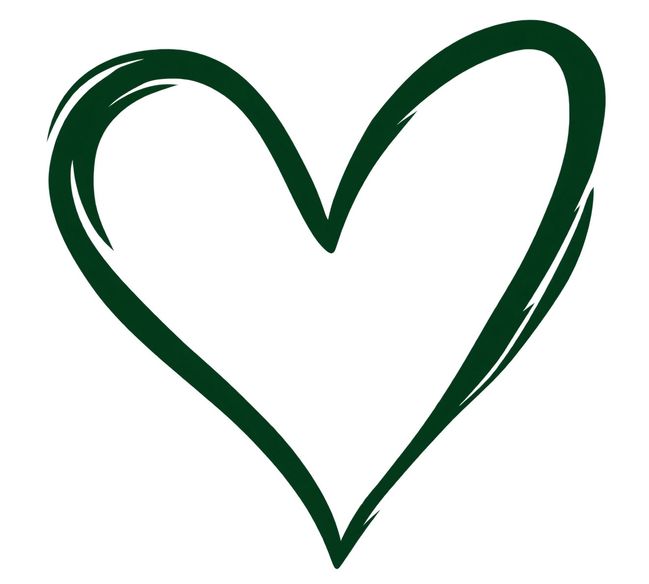 Hand-drawn green heart representing the love and connection behind Kashie’s Korner Pet Care.